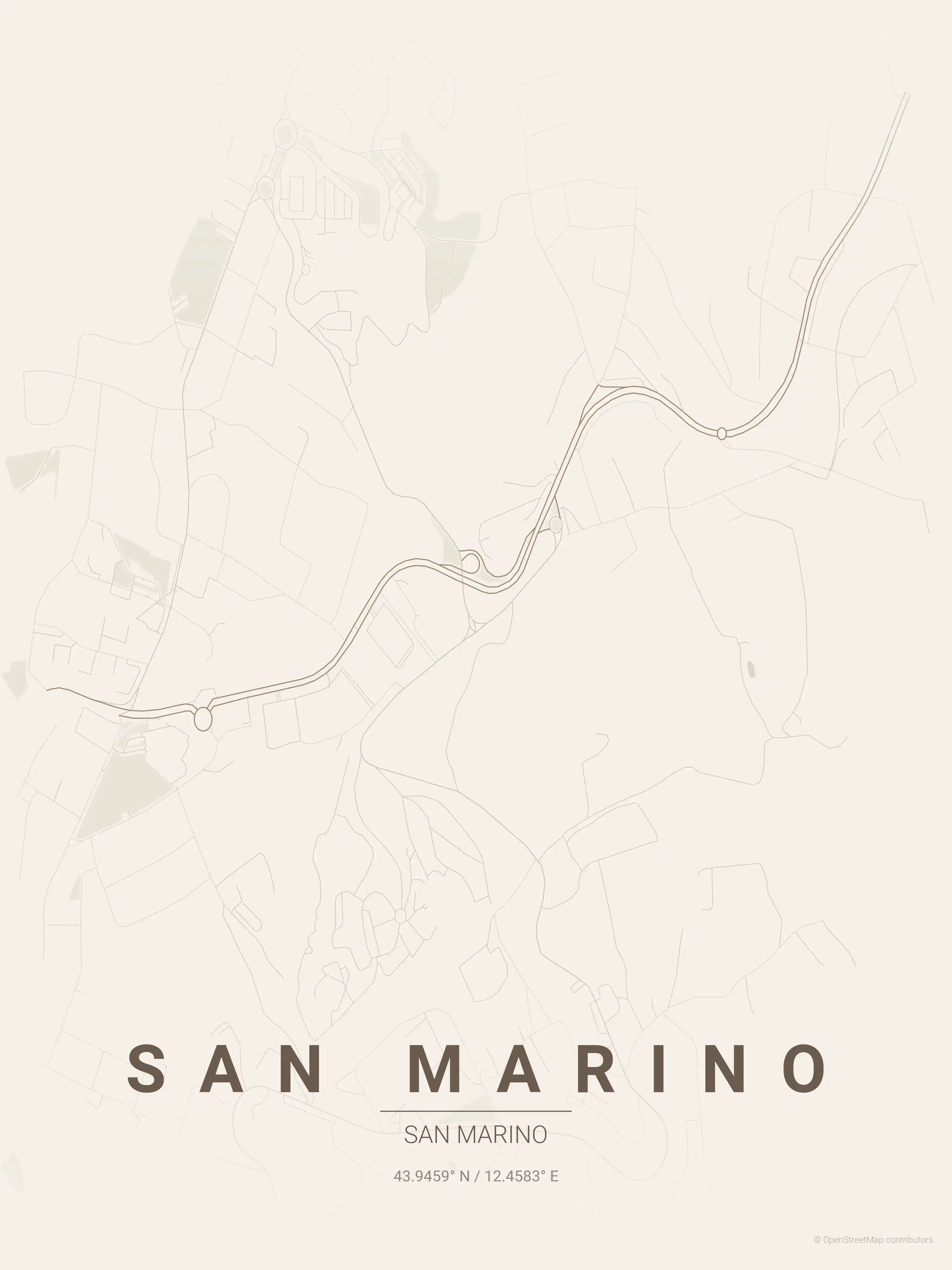 Minimalist warm_beige street map of San Marino, San Marino - Urban grid art
