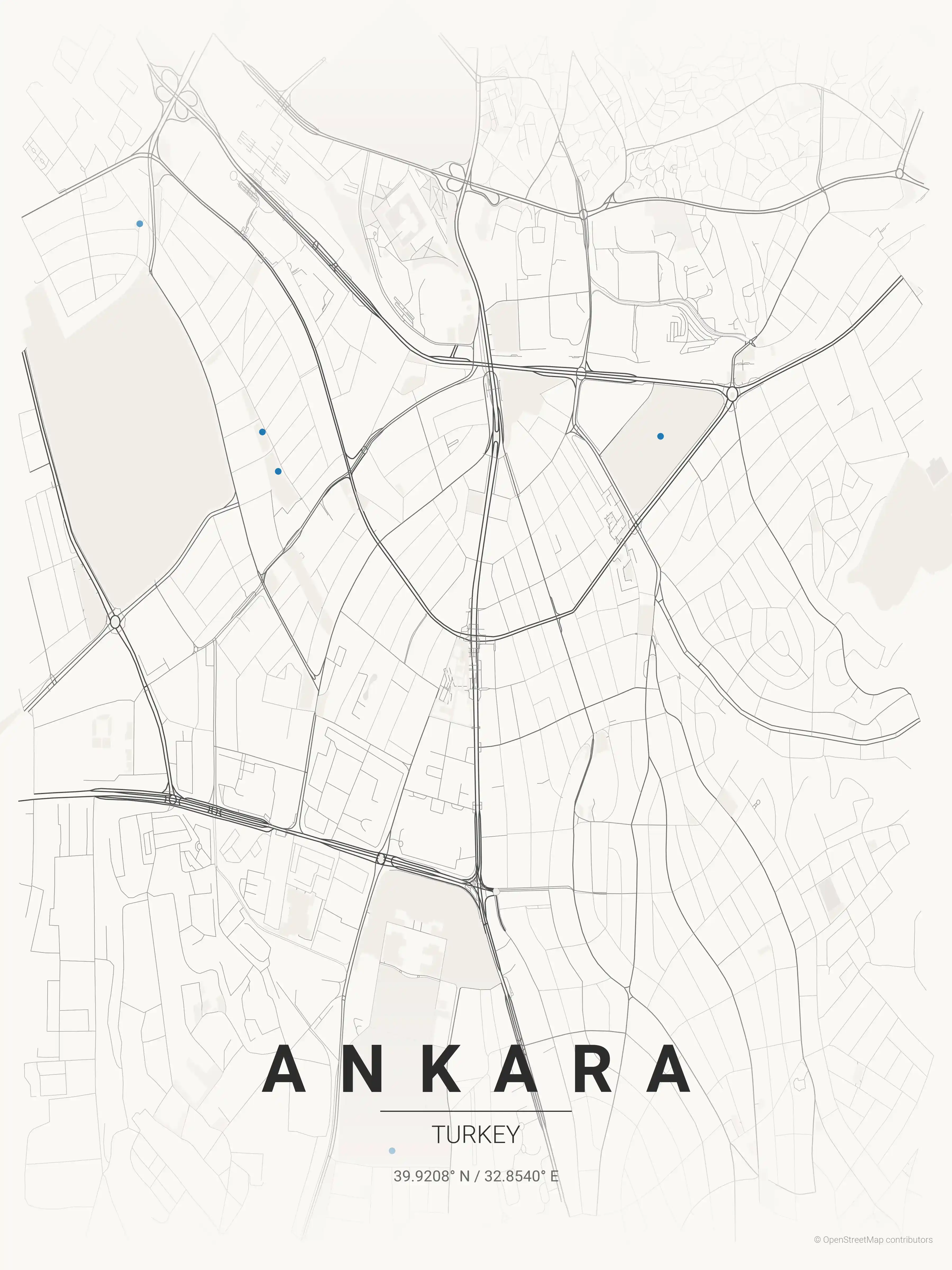 Minimalist japanese_ink street map of Ankara, Turkey - Urban grid art