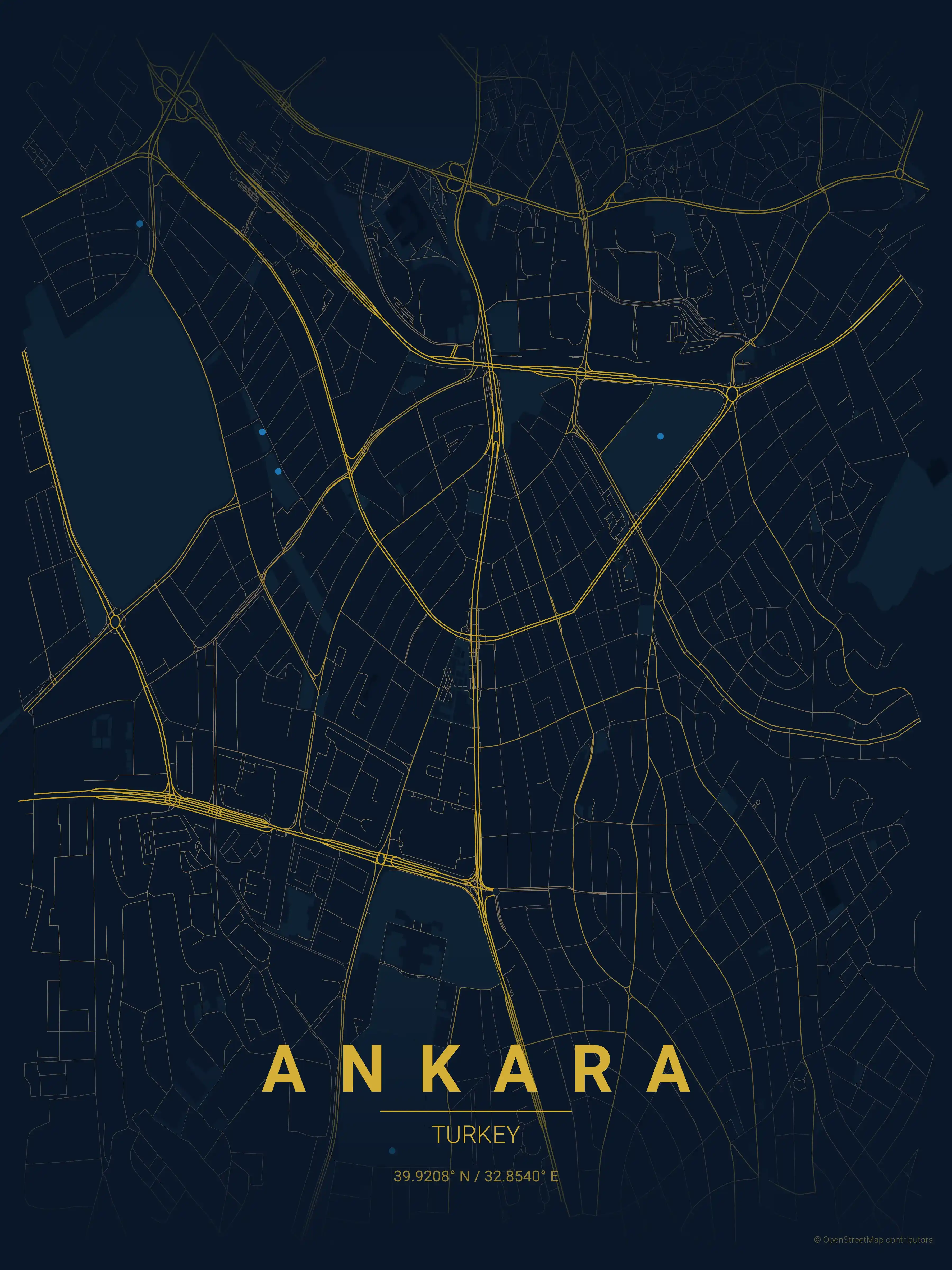 Minimalist midnight_blue street map of Ankara, Turkey - Urban grid art