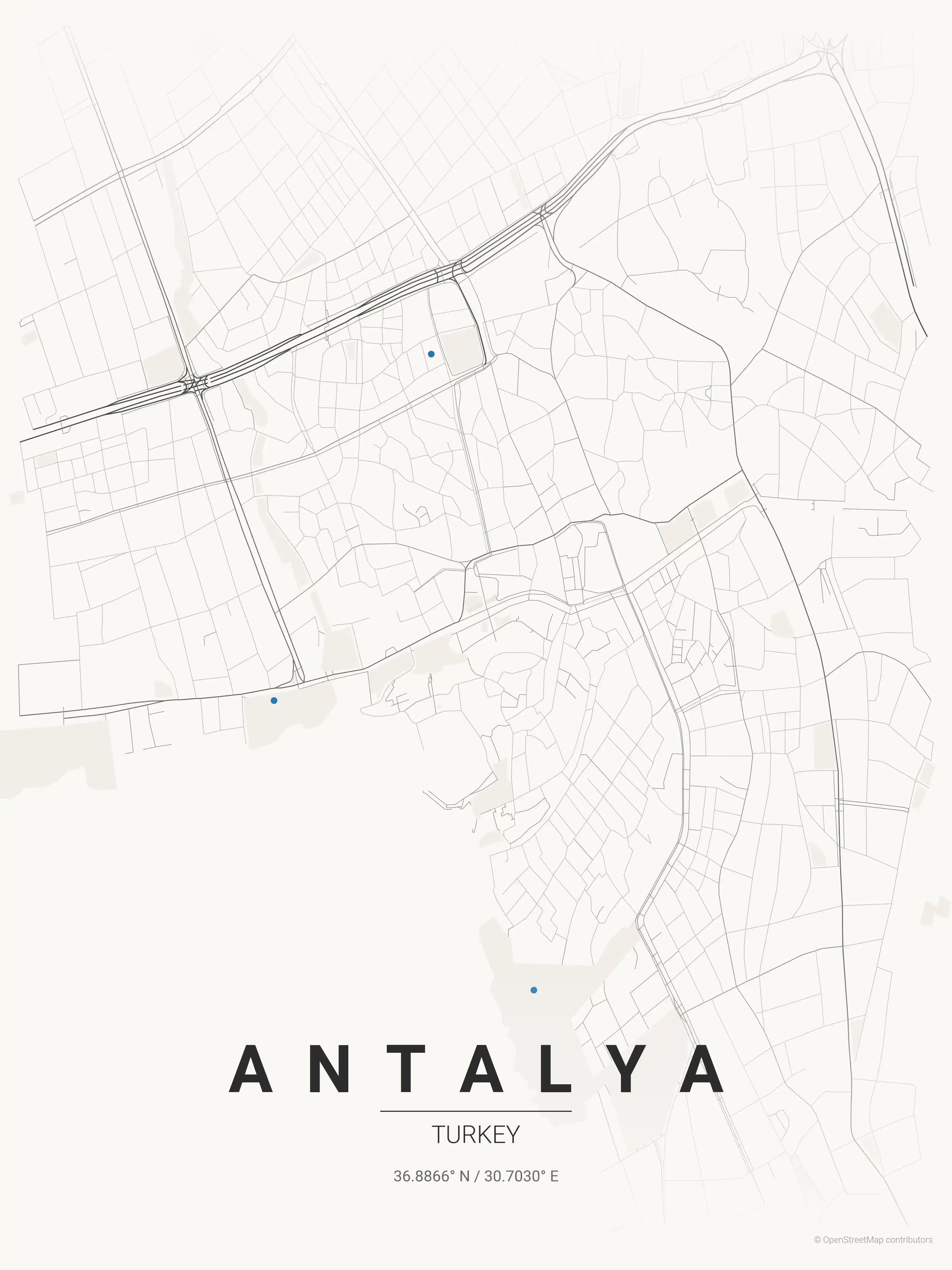 Minimalist japanese_ink street map of Antalya, Turkey - Urban grid art