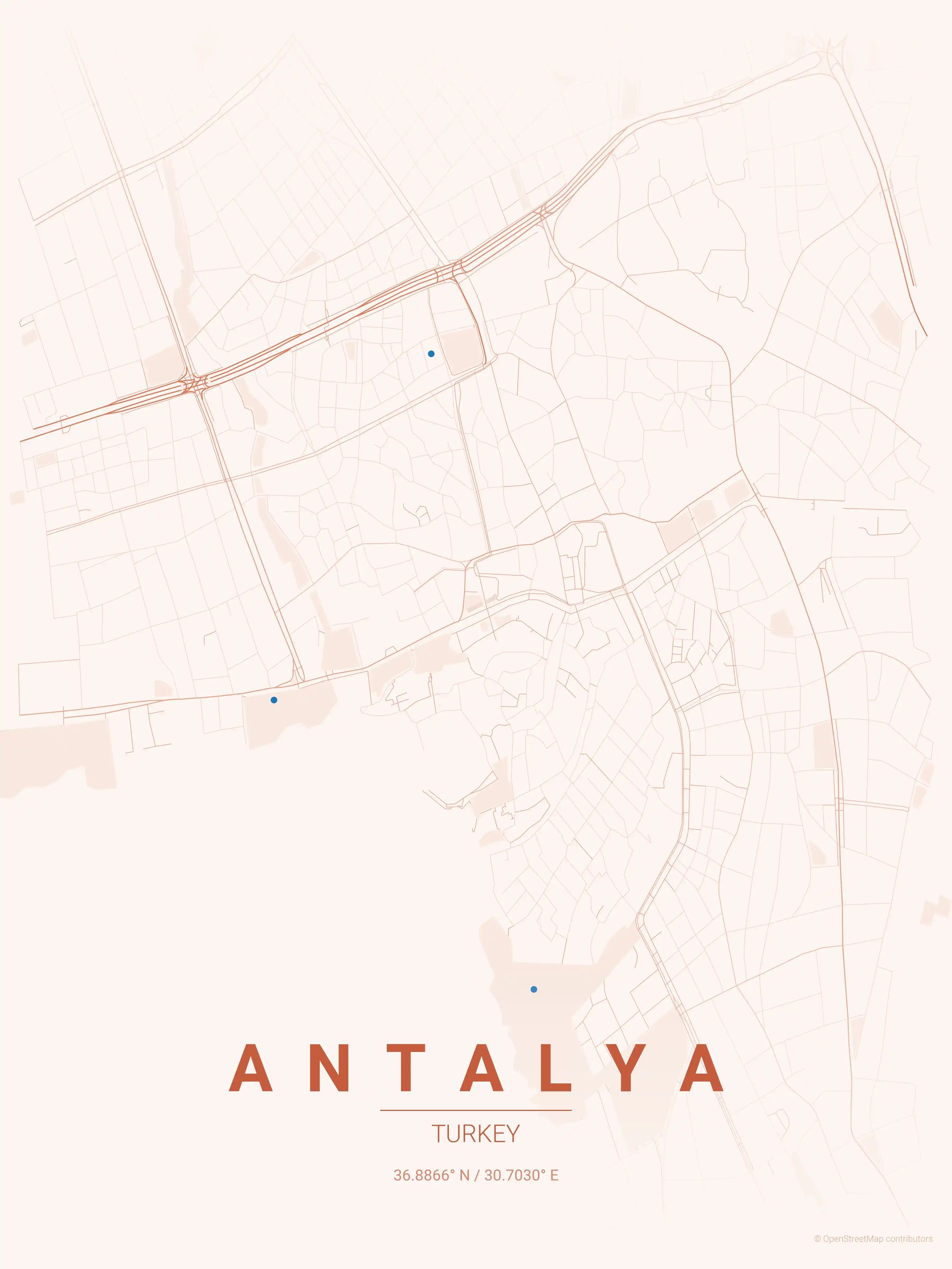 Antalya sunset map