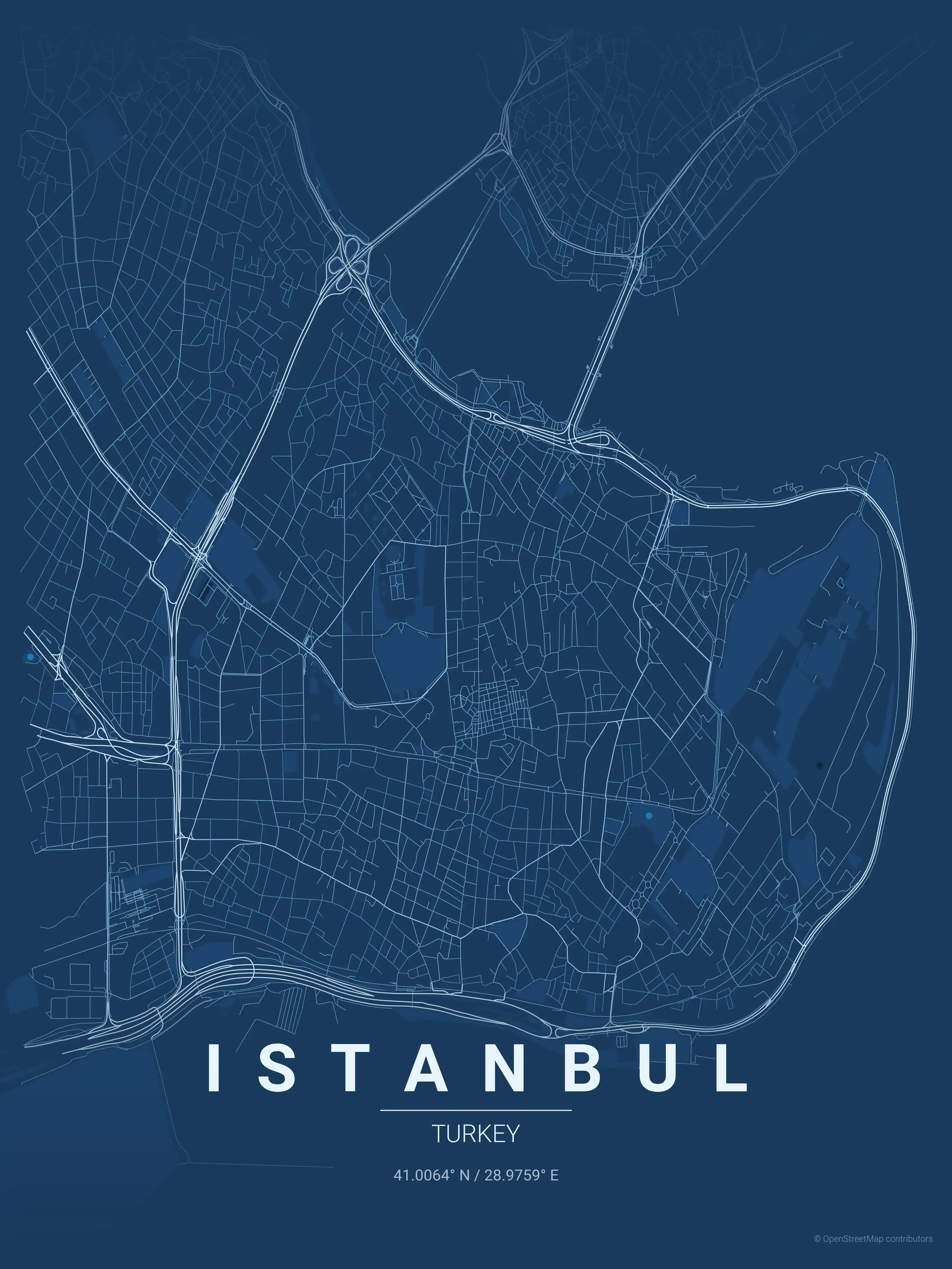 Minimalist blueprint street map of Istanbul, Turkey - Urban grid art