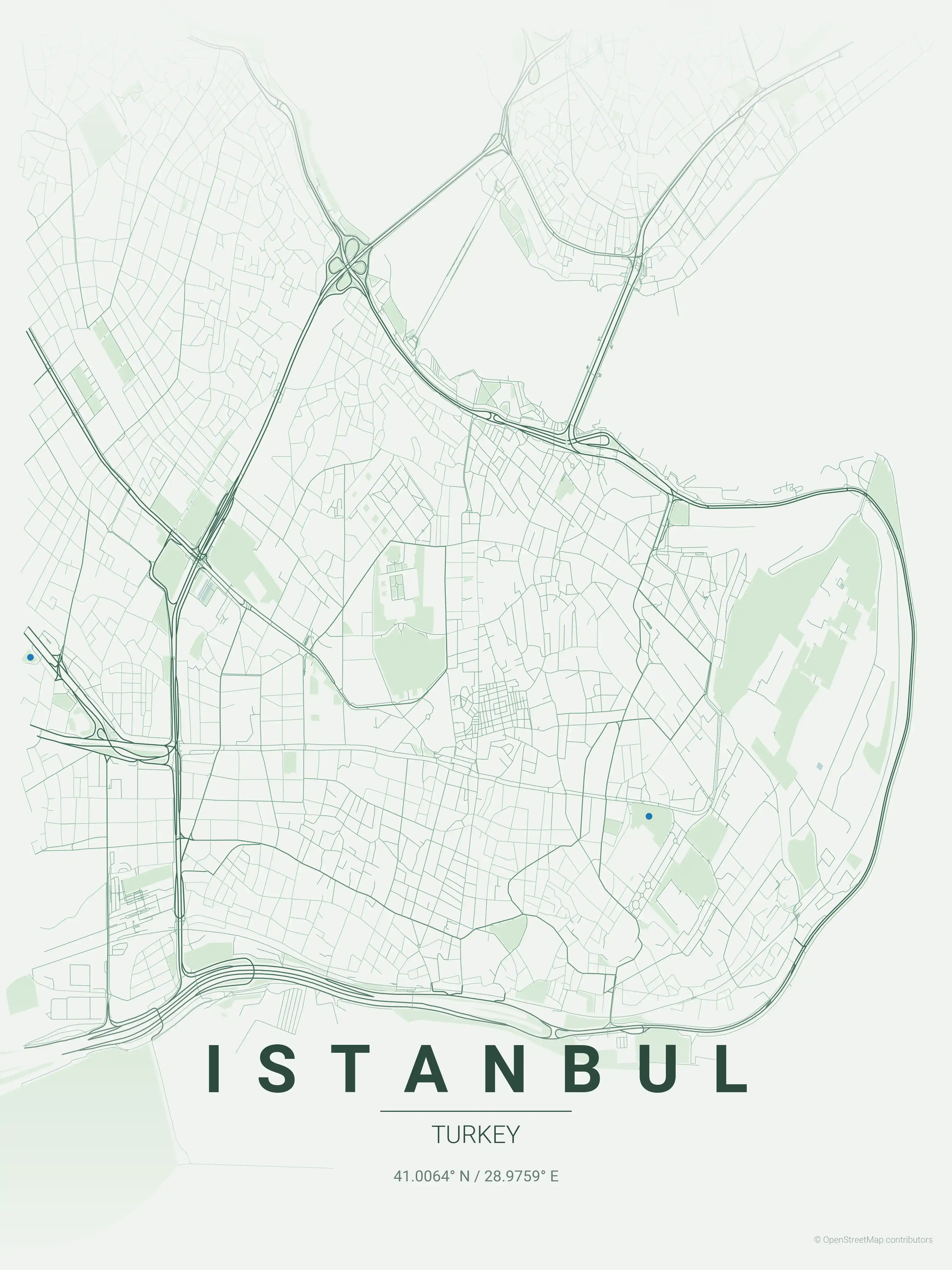 Minimalist forest street map of Istanbul, Turkey - Urban grid art