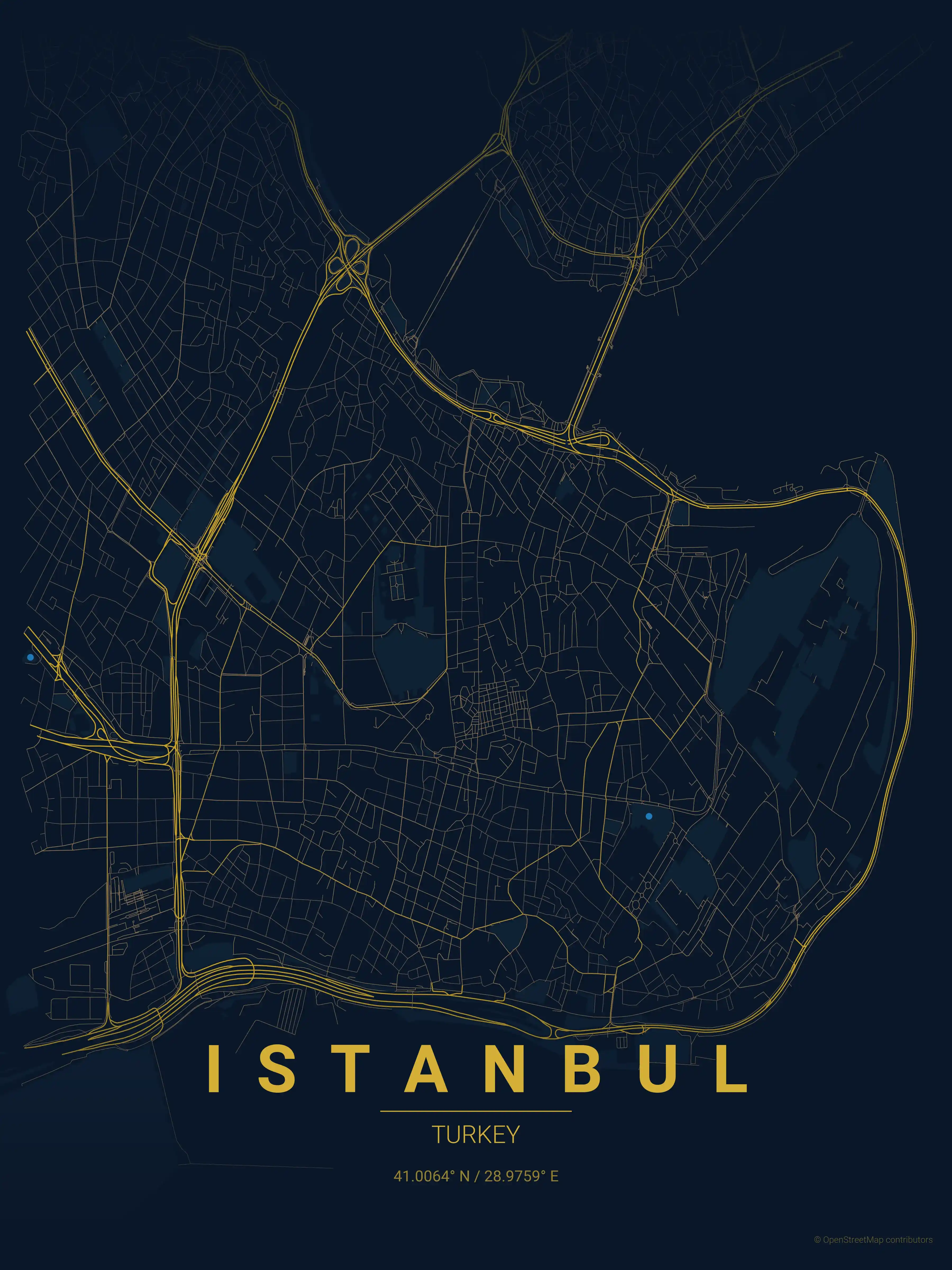 Minimalist midnight_blue street map of Istanbul, Turkey - Urban grid art