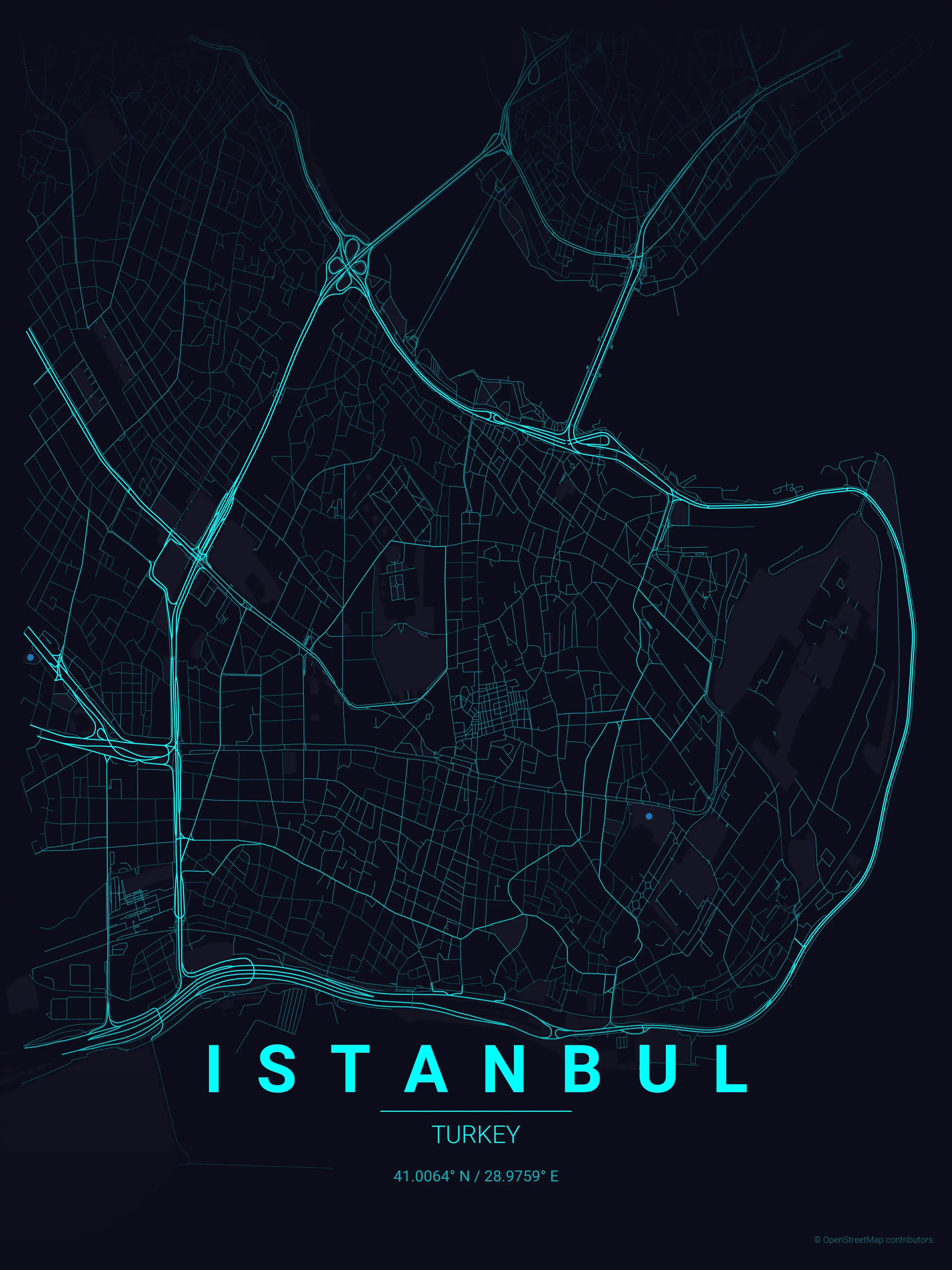 Minimalist neon_cyberpunk street map of Istanbul, Turkey - Urban grid art