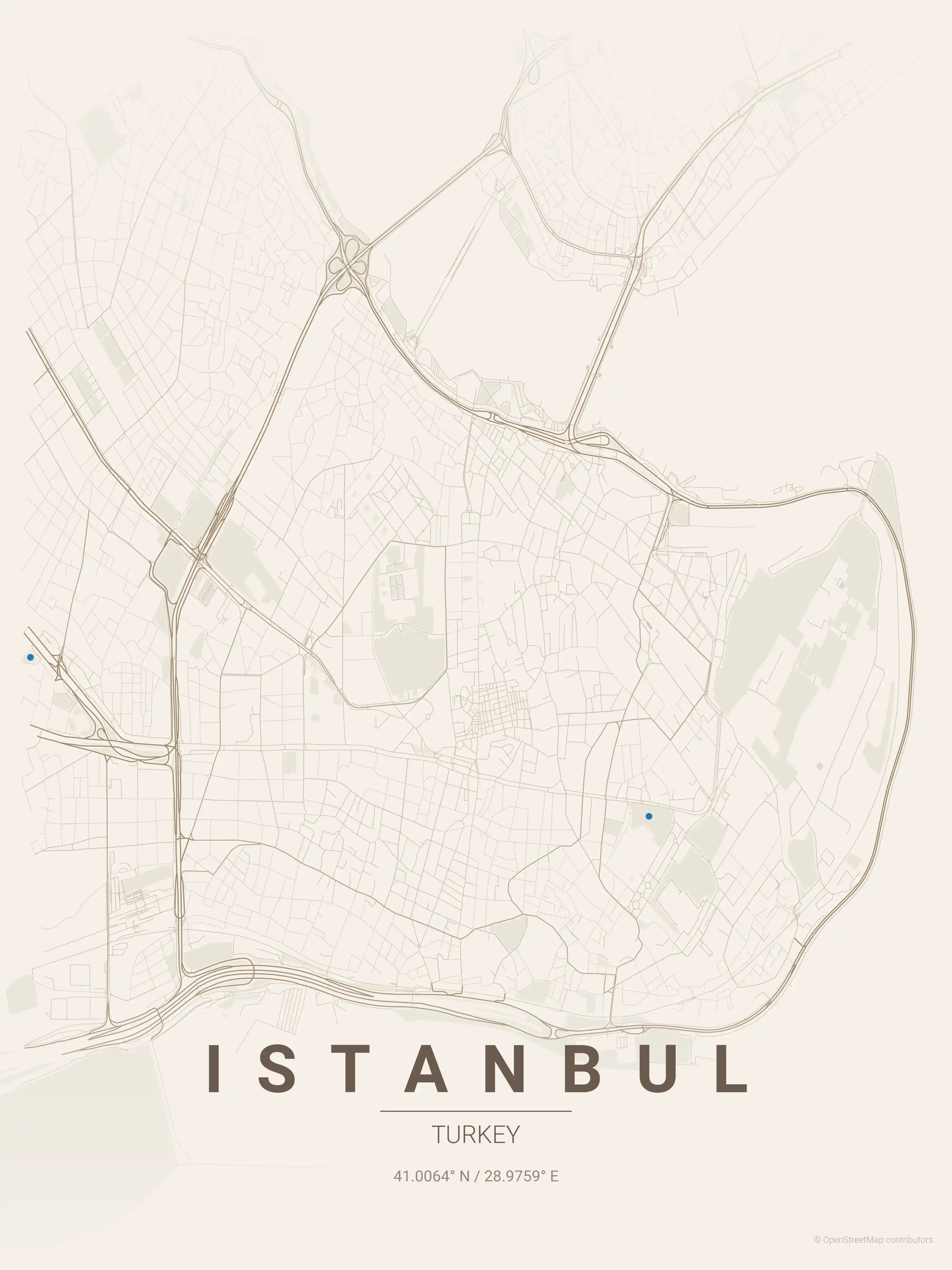 Minimalist warm_beige street map of Istanbul, Turkey - Urban grid art