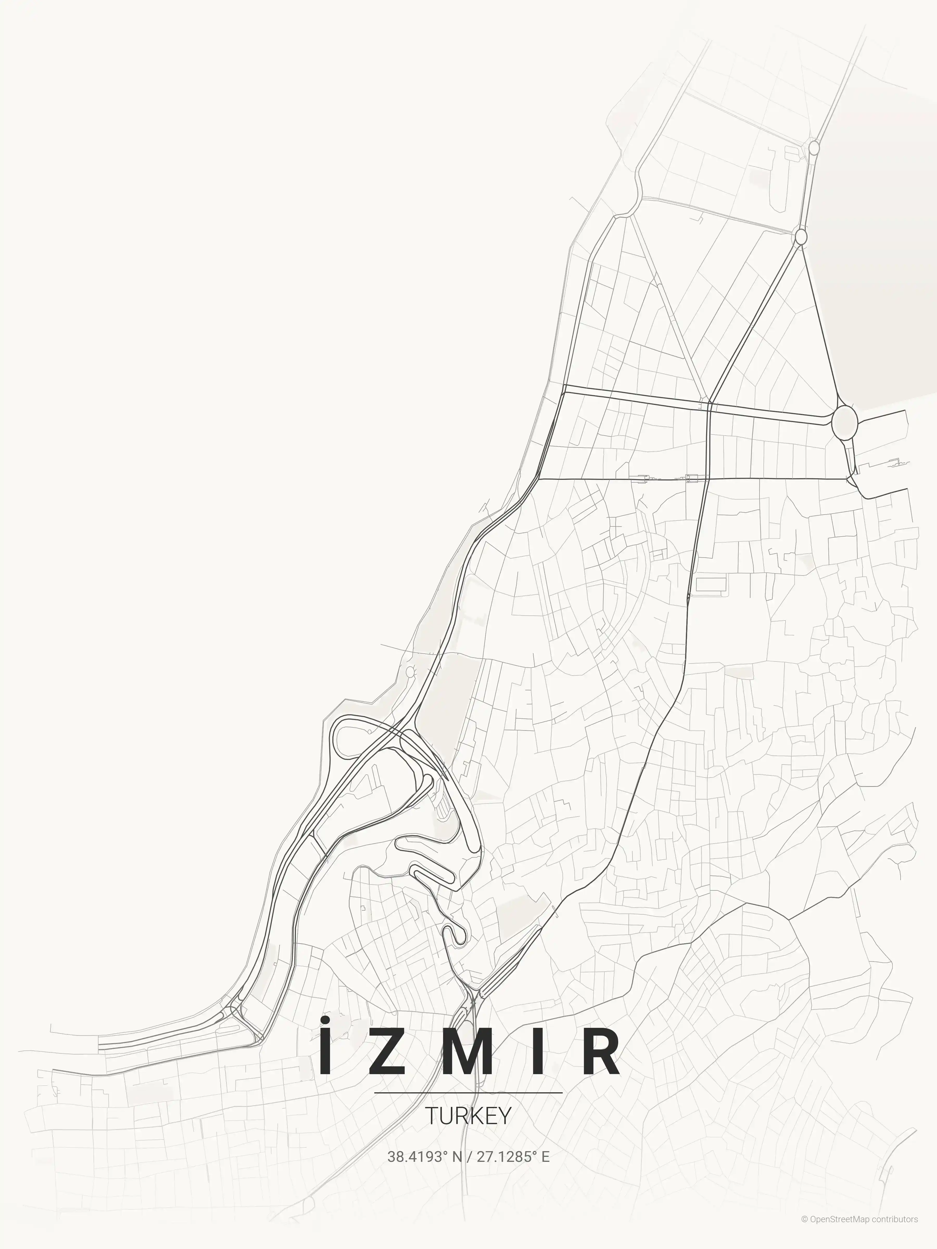 Minimalist japanese_ink street map of İzmir, Turkey - Urban grid art