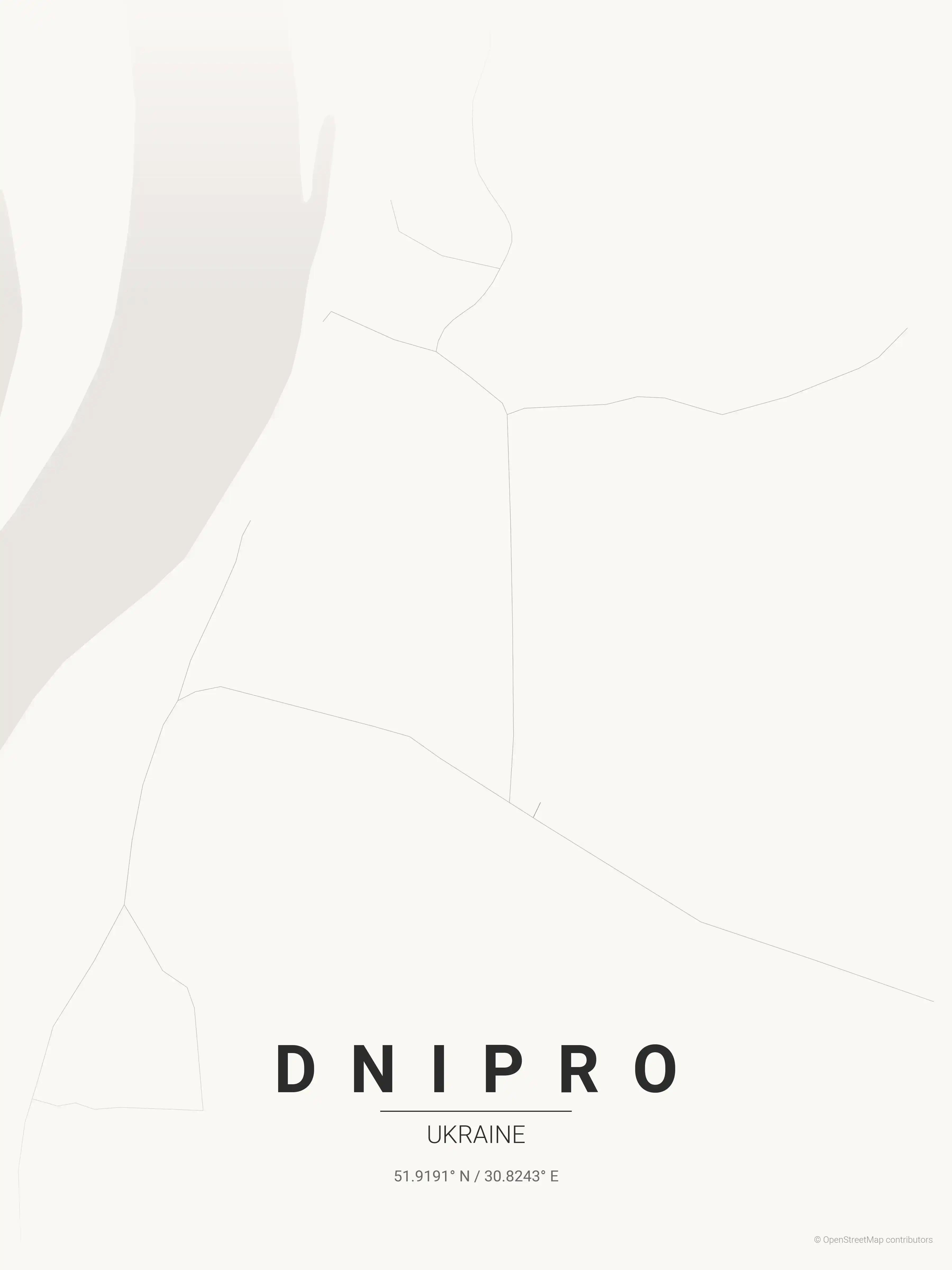 Minimalist japanese_ink street map of Dnipro, Ukraine - Urban grid art
