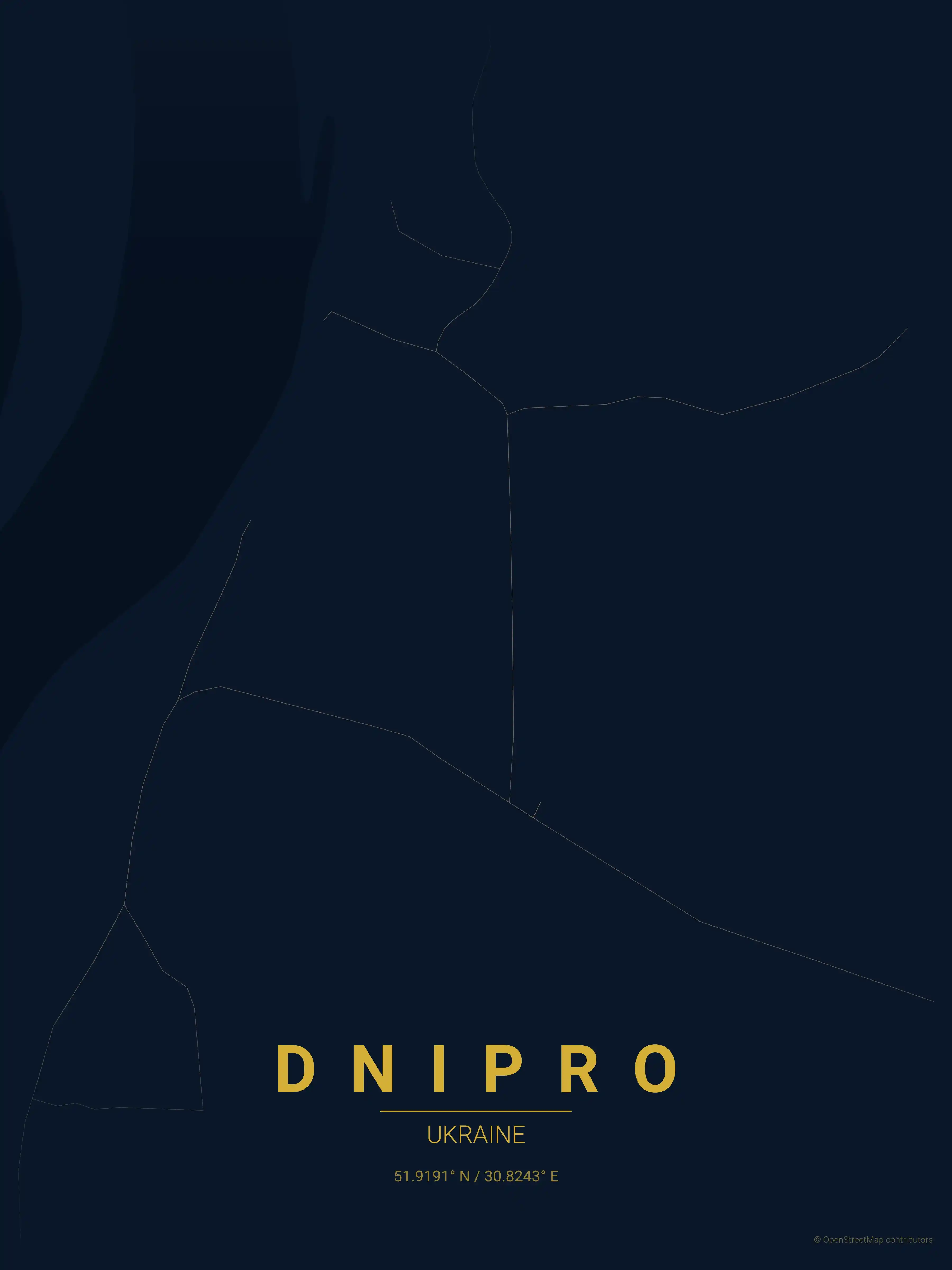 Minimalist midnight_blue street map of Dnipro, Ukraine - Urban grid art