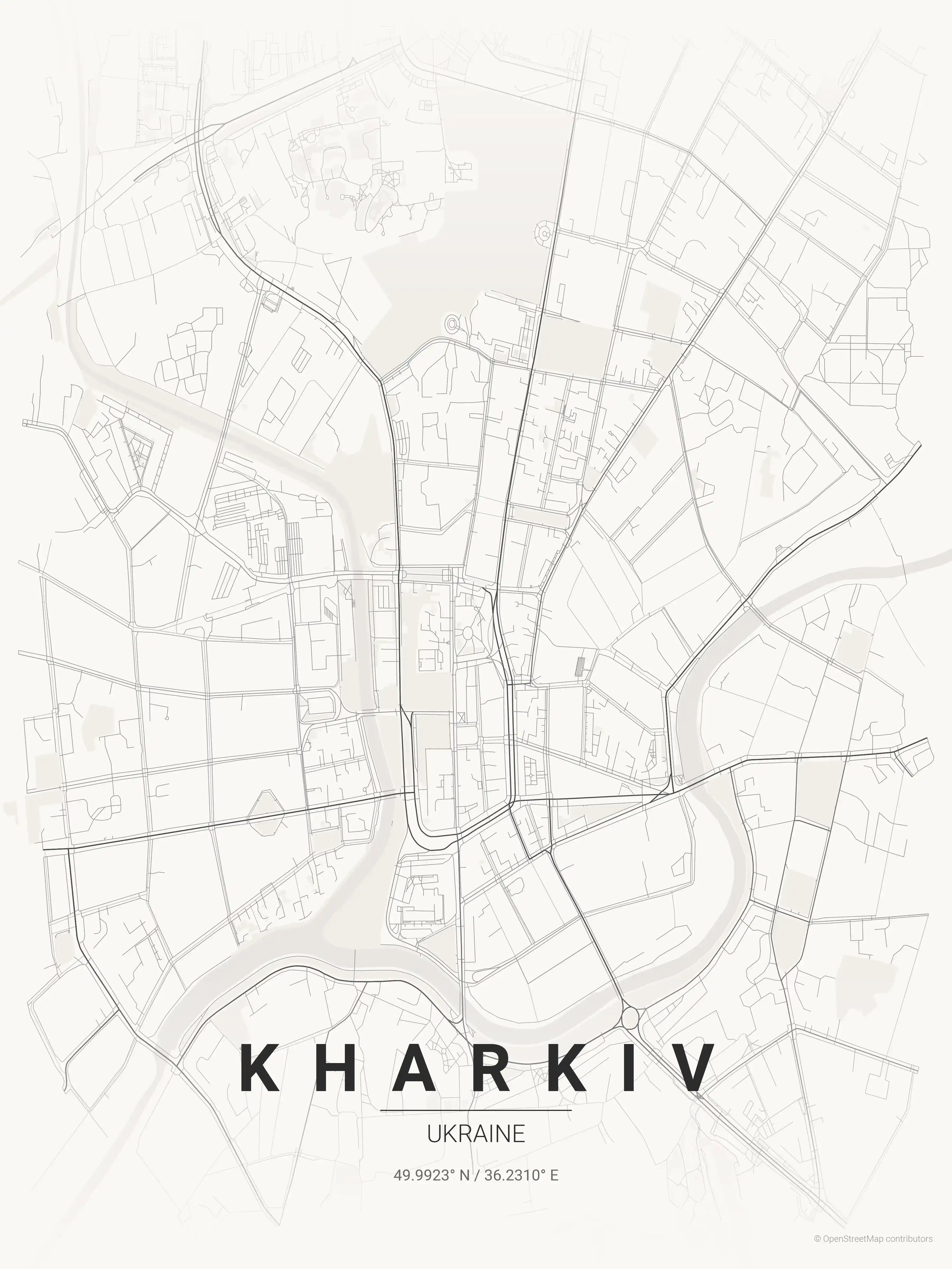 Minimalist japanese_ink street map of Kharkiv, Ukraine - Urban grid art