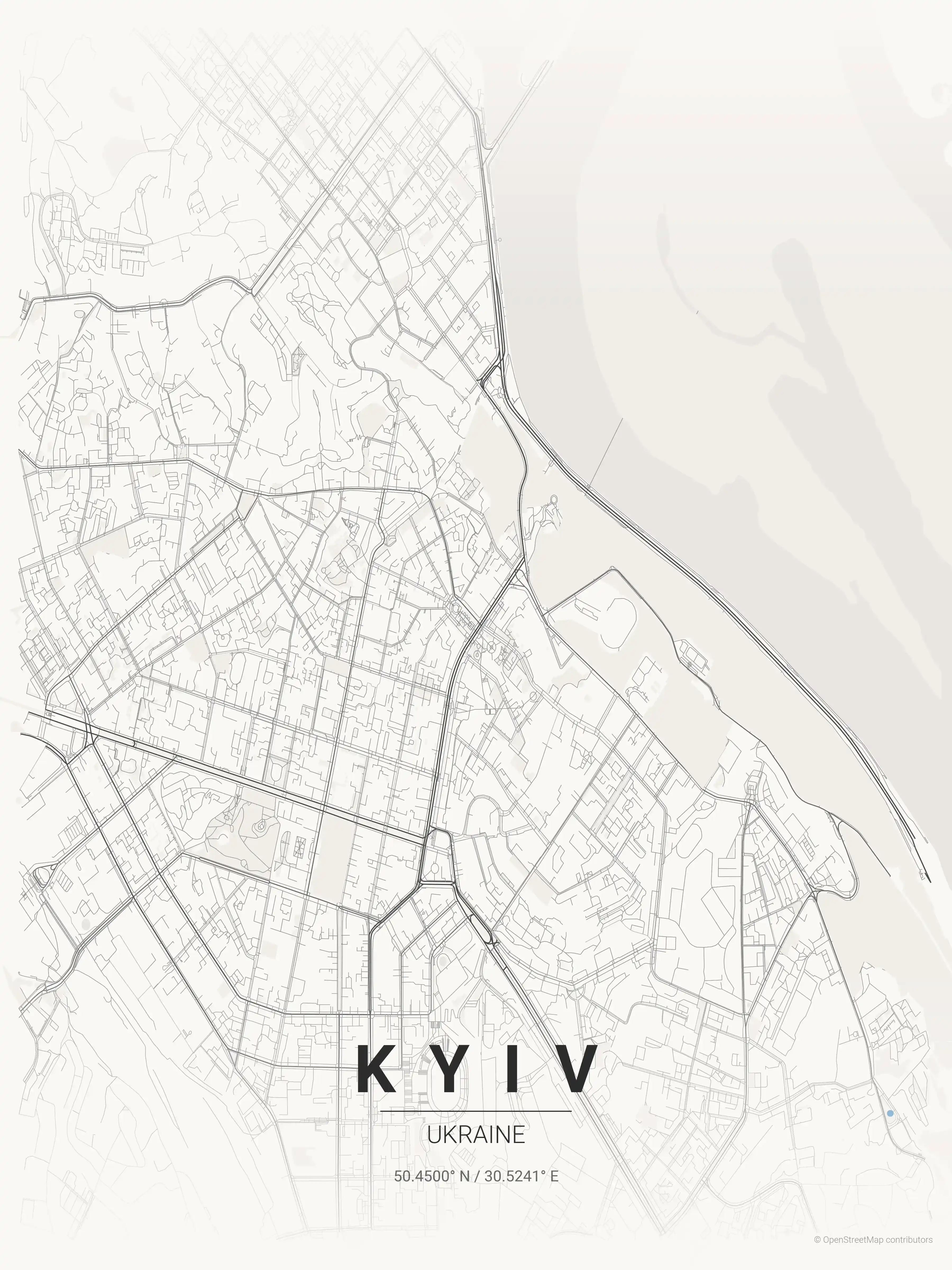 Minimalist japanese_ink street map of Kyiv, Ukraine - Urban grid art