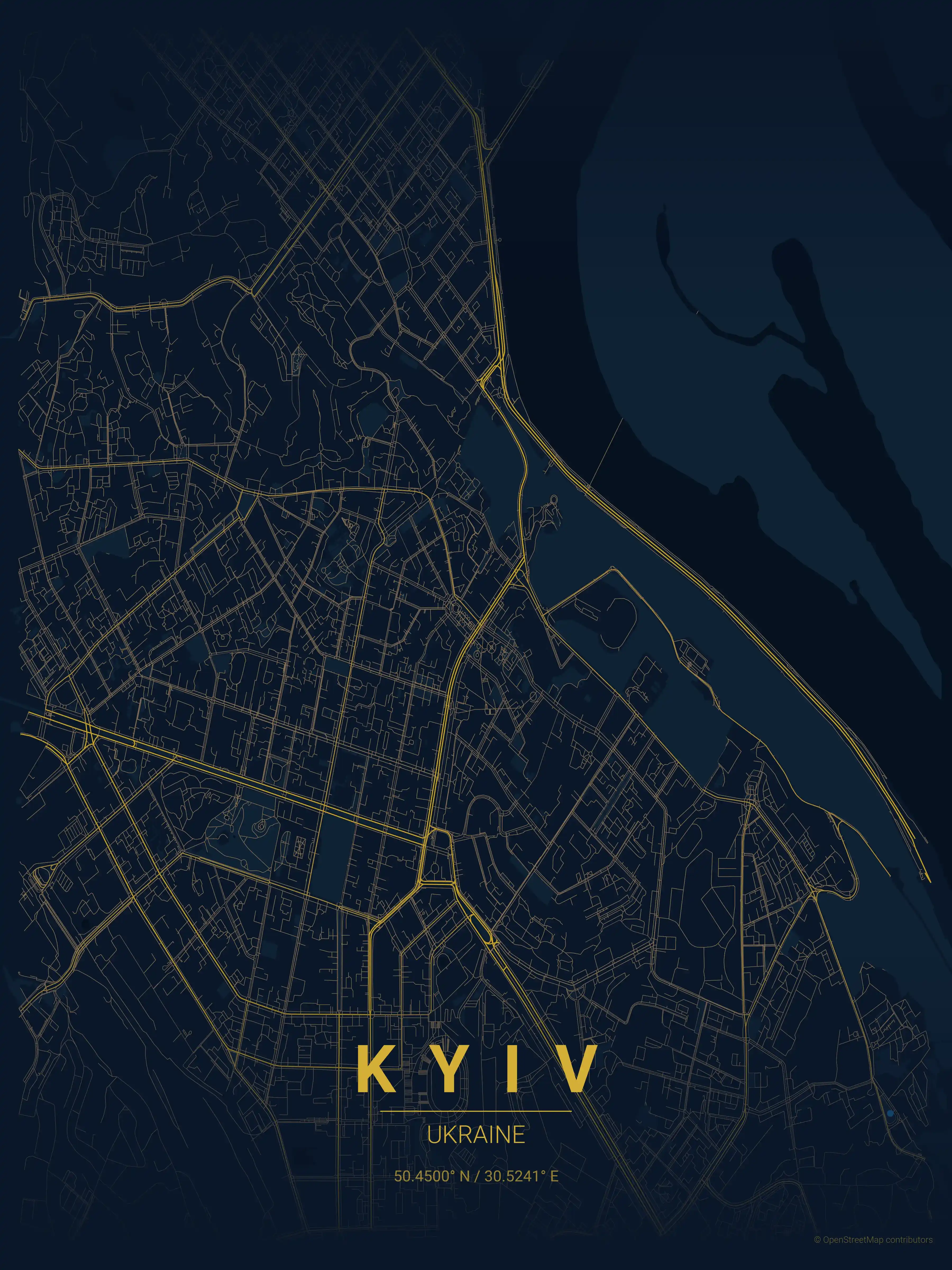 Minimalist midnight_blue street map of Kyiv, Ukraine - Urban grid art