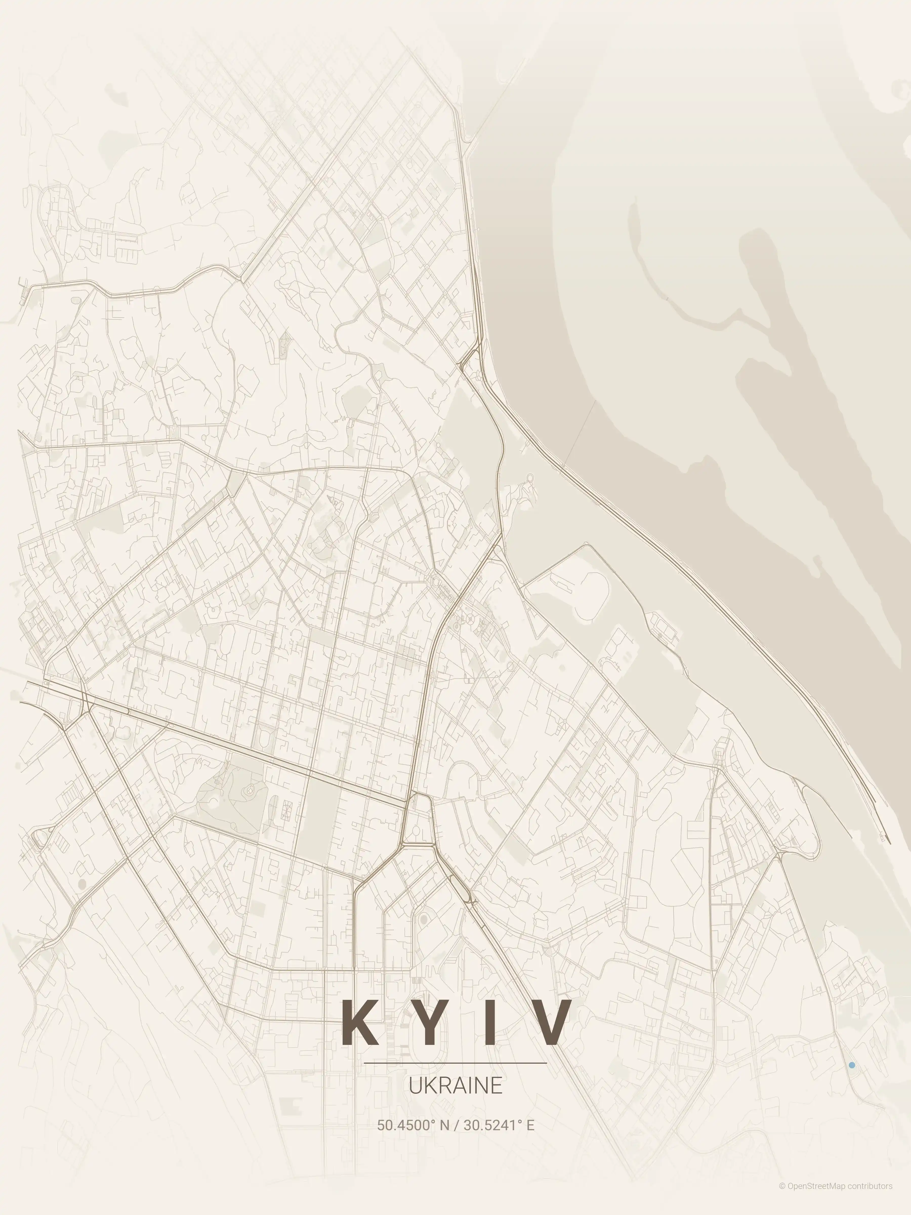Minimalist warm_beige street map of Kyiv, Ukraine - Urban grid art