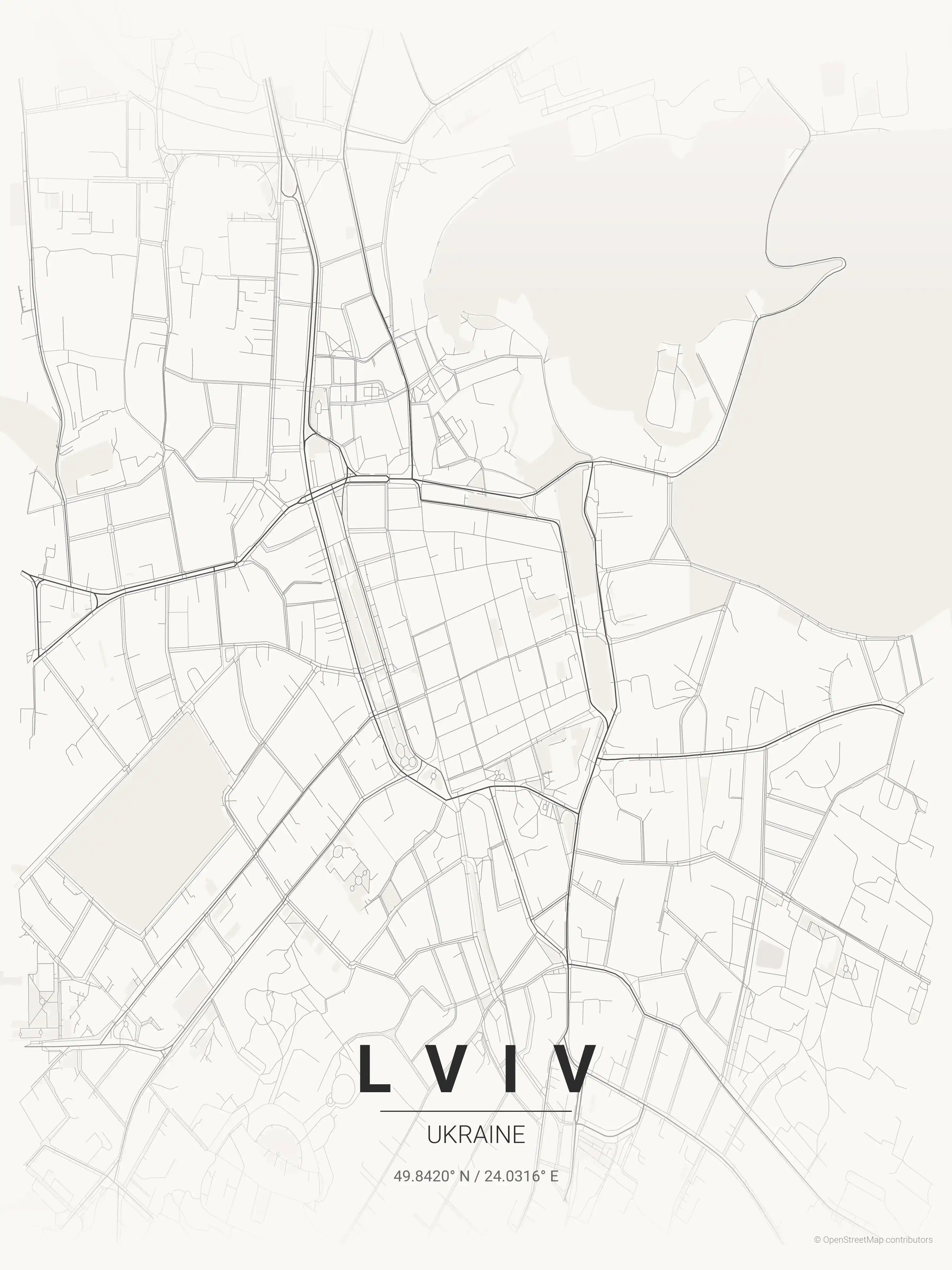Minimalist japanese_ink street map of Lviv, Ukraine - Urban grid art