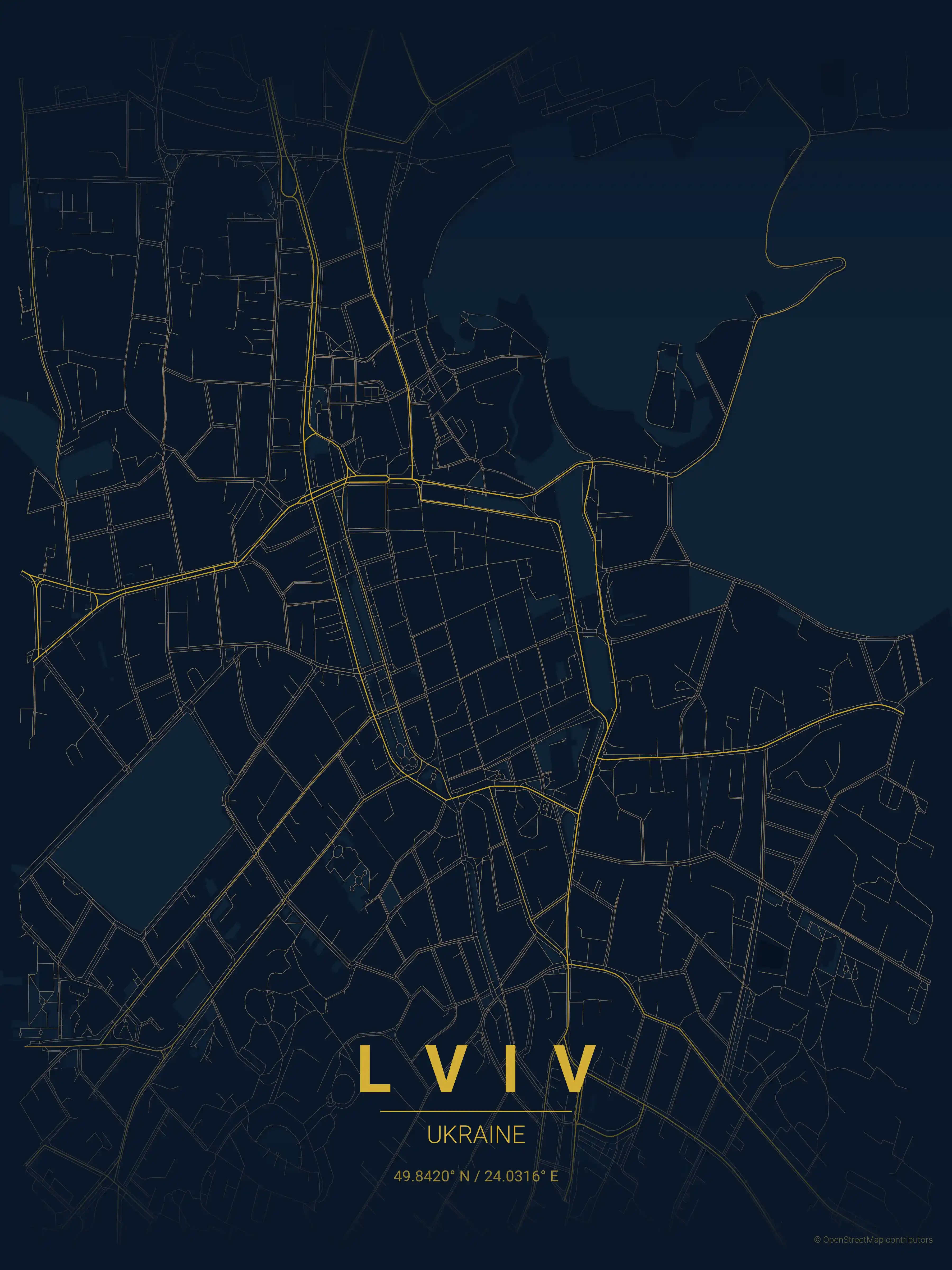Minimalist midnight_blue street map of Lviv, Ukraine - Urban grid art