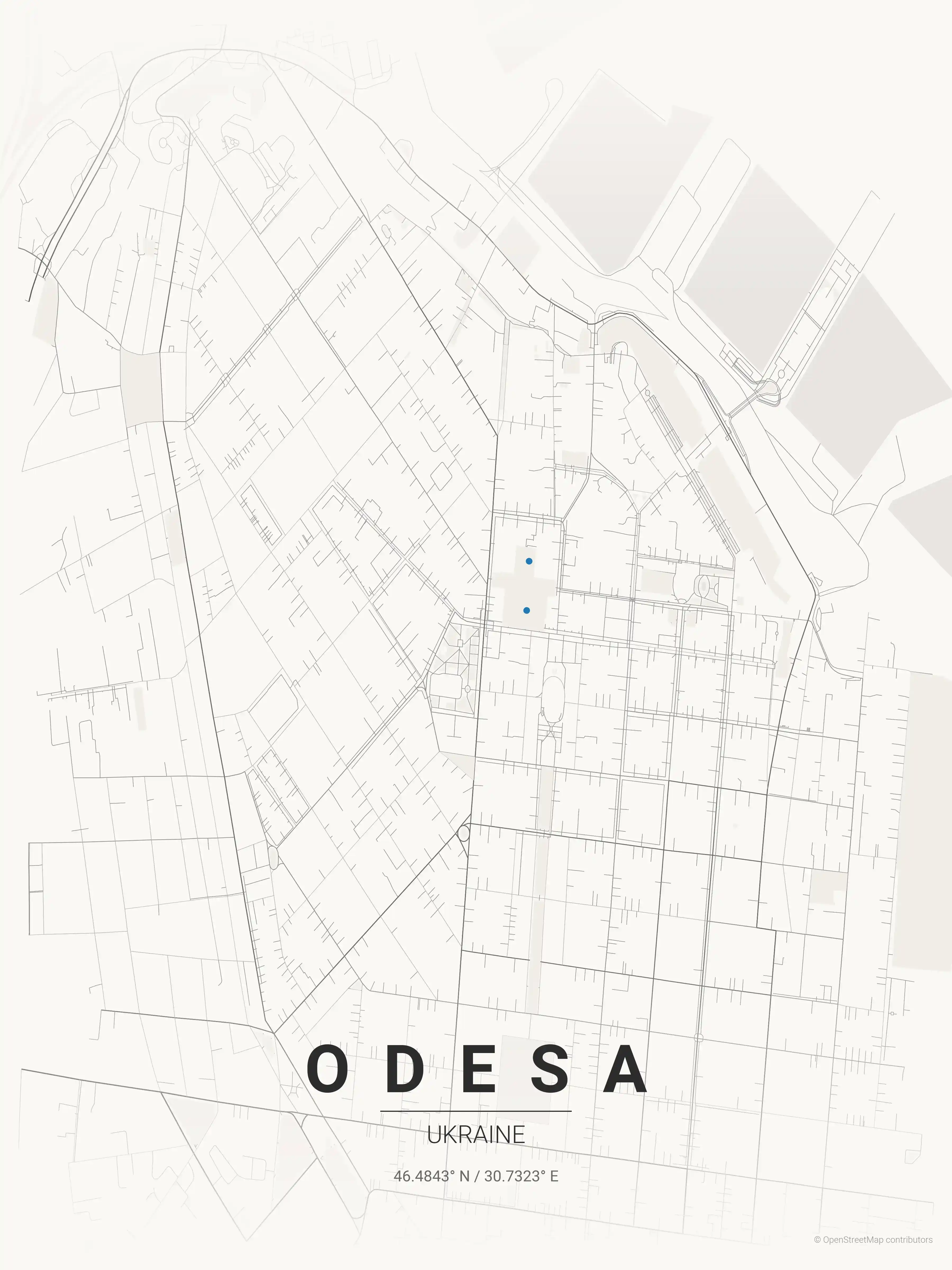 Minimalist japanese_ink street map of Odesa, Ukraine - Urban grid art