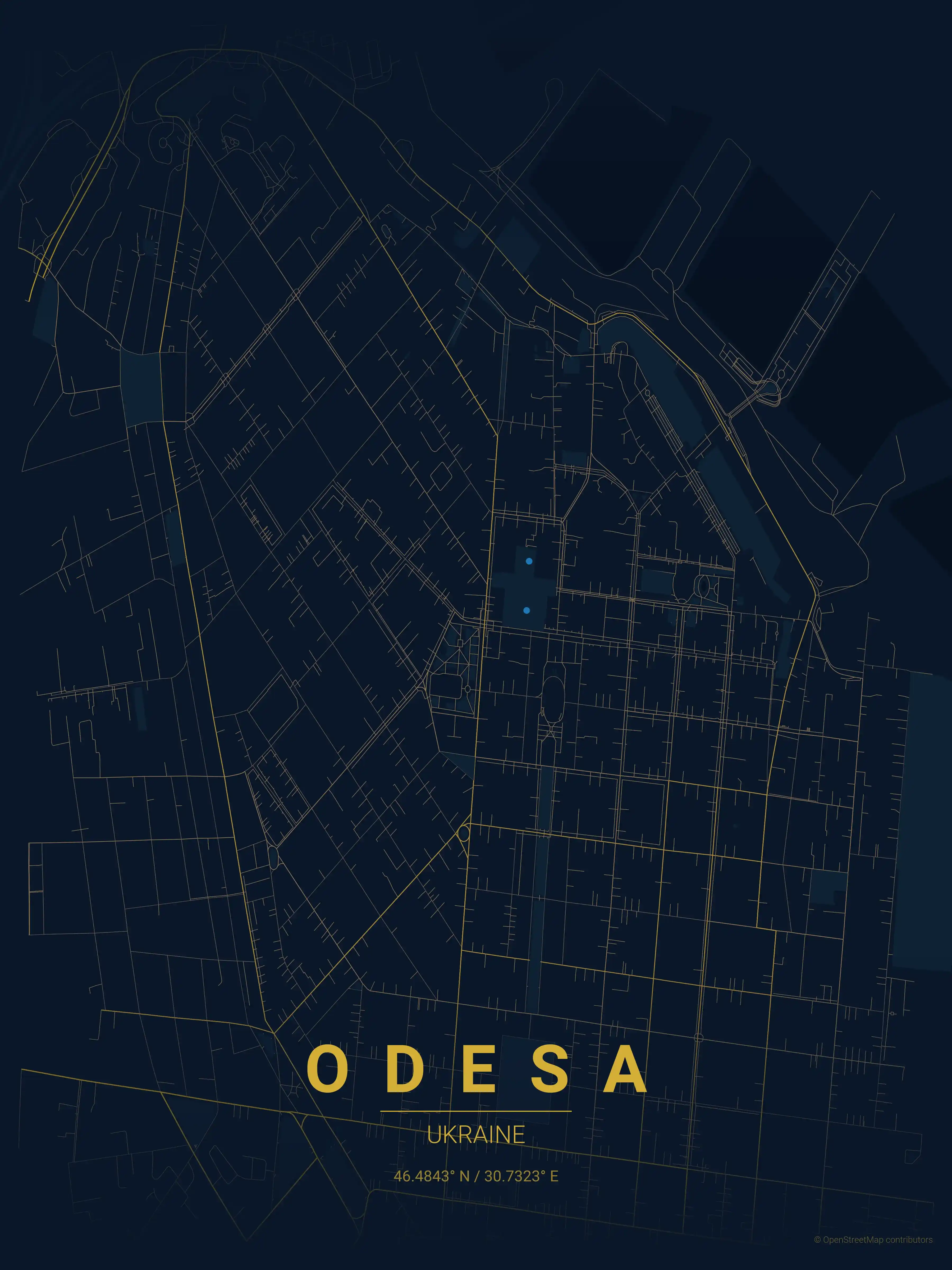 Minimalist midnight_blue street map of Odesa, Ukraine - Urban grid art