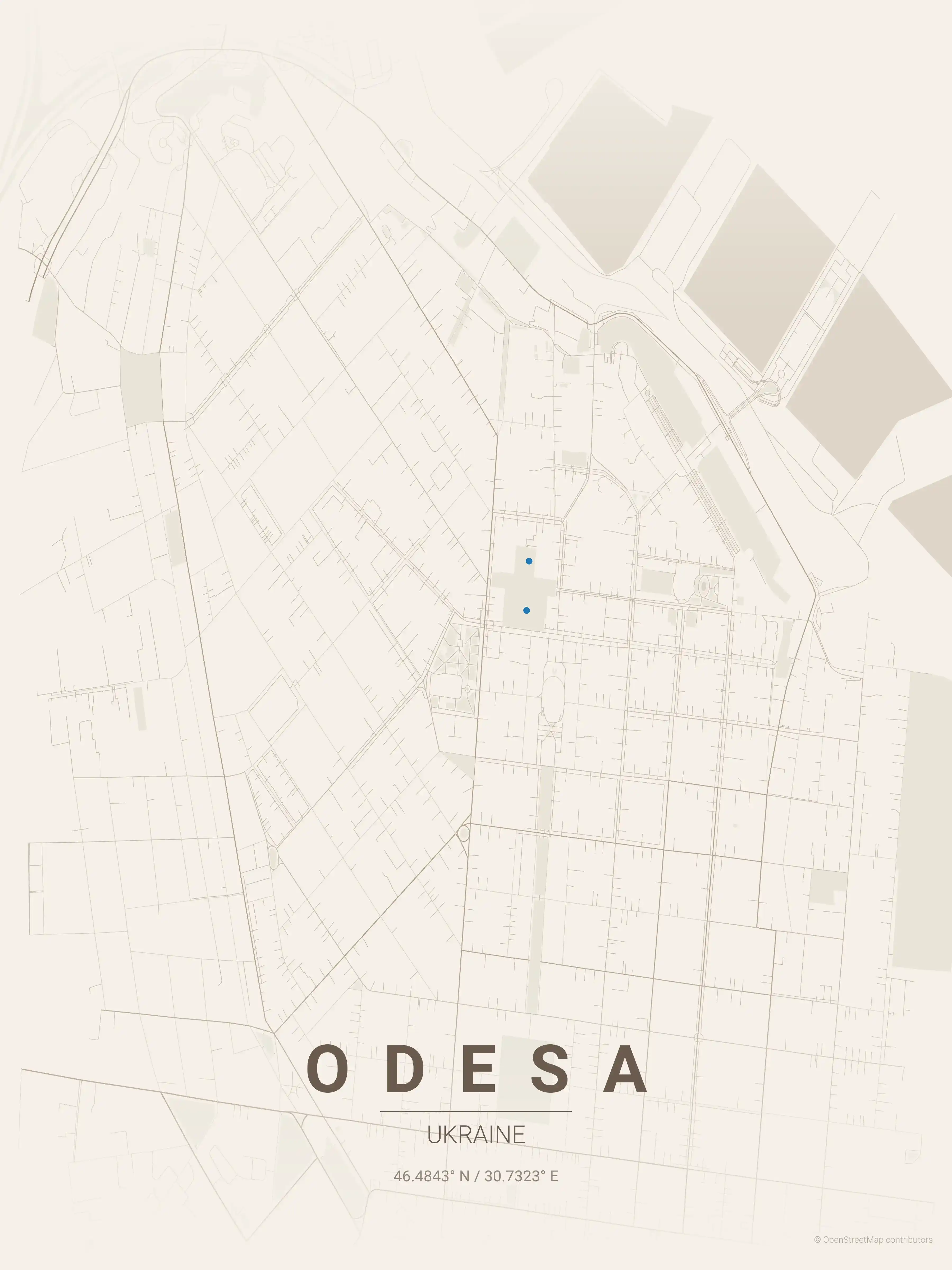 Minimalist warm_beige street map of Odesa, Ukraine - Urban grid art