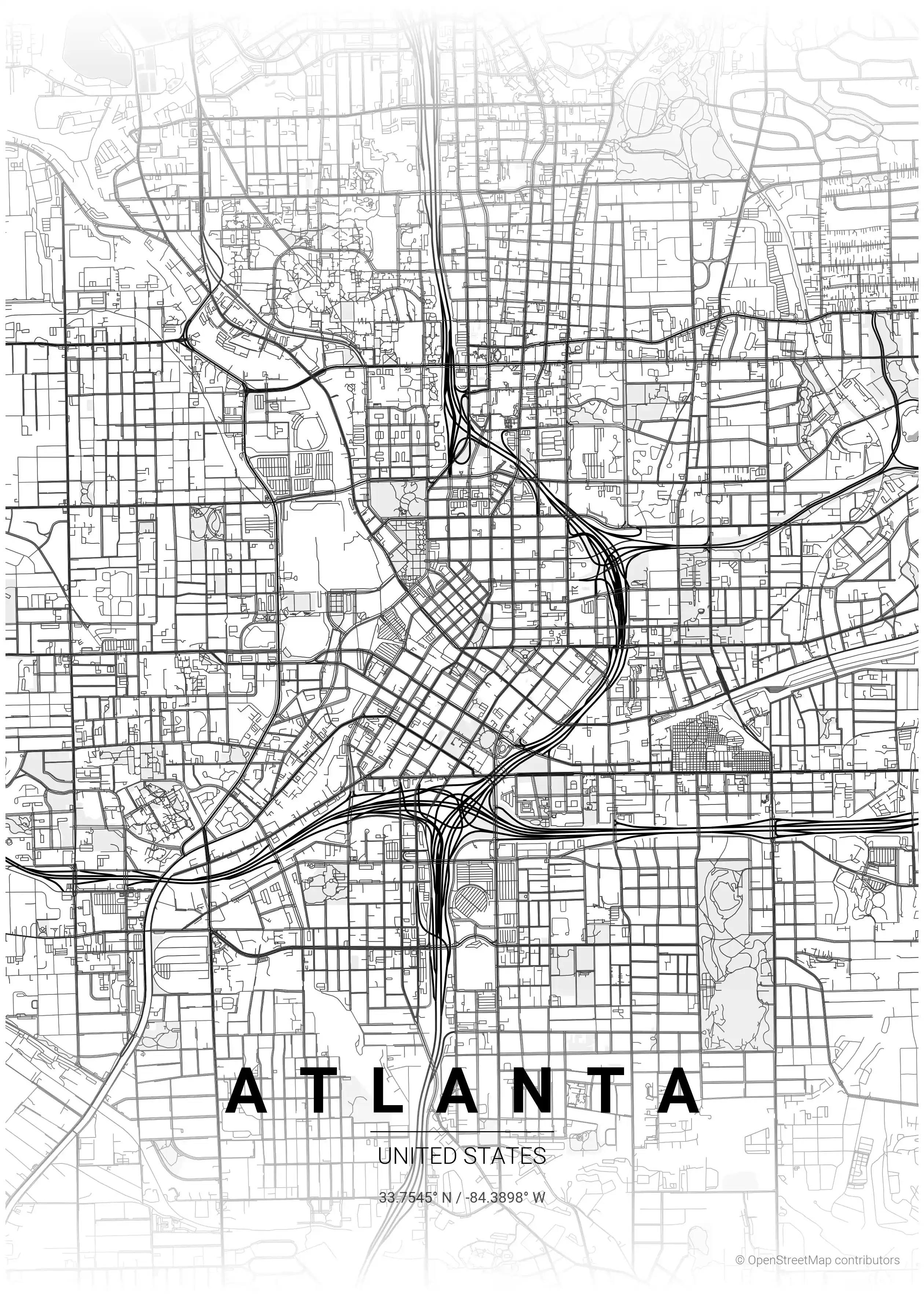 Free Atlanta map poster - contrast zones theme