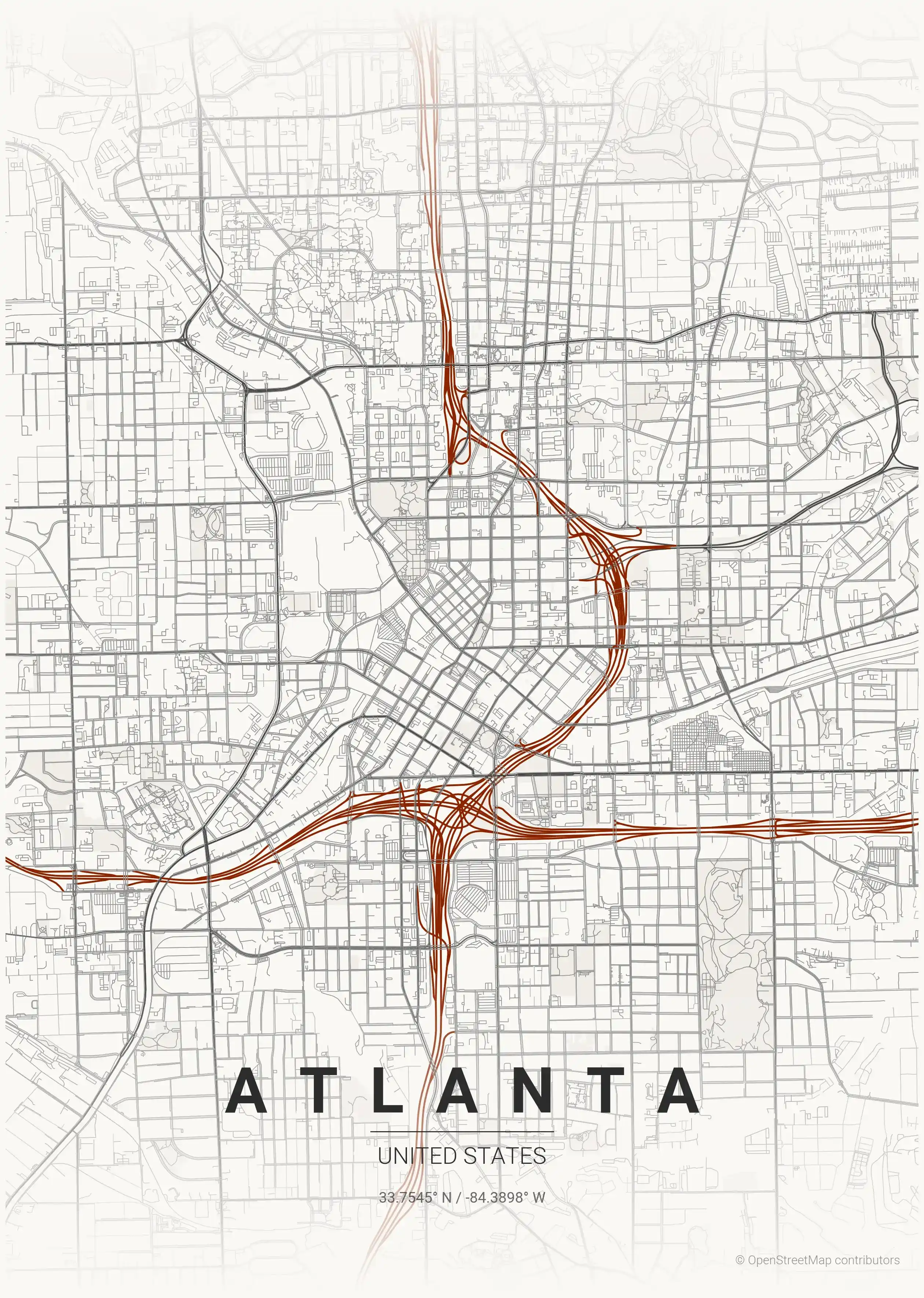 Minimalist japanese_ink street map of Atlanta, United States - Urban grid art