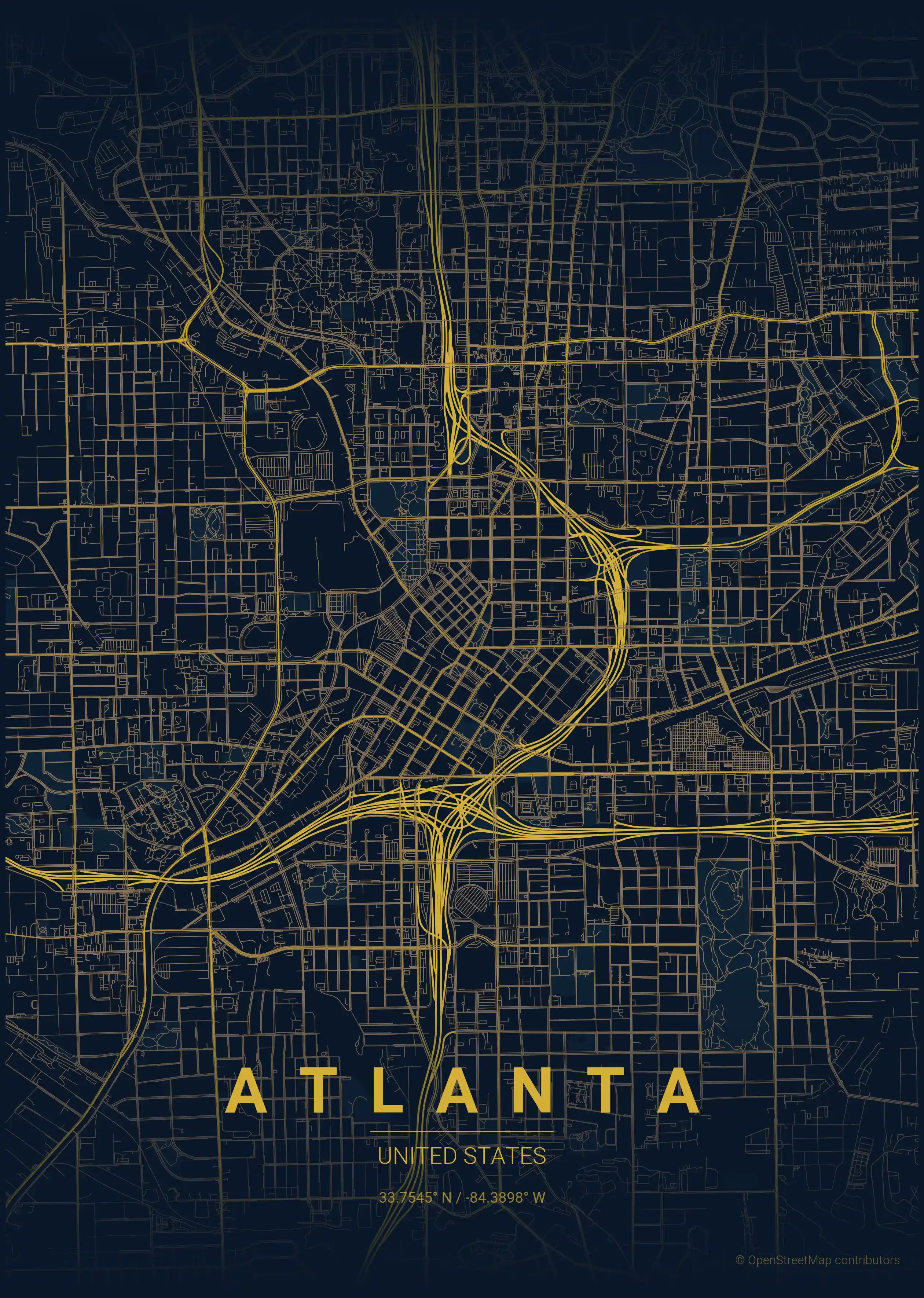 Minimalist midnight_blue street map of Atlanta, United States - Urban grid art