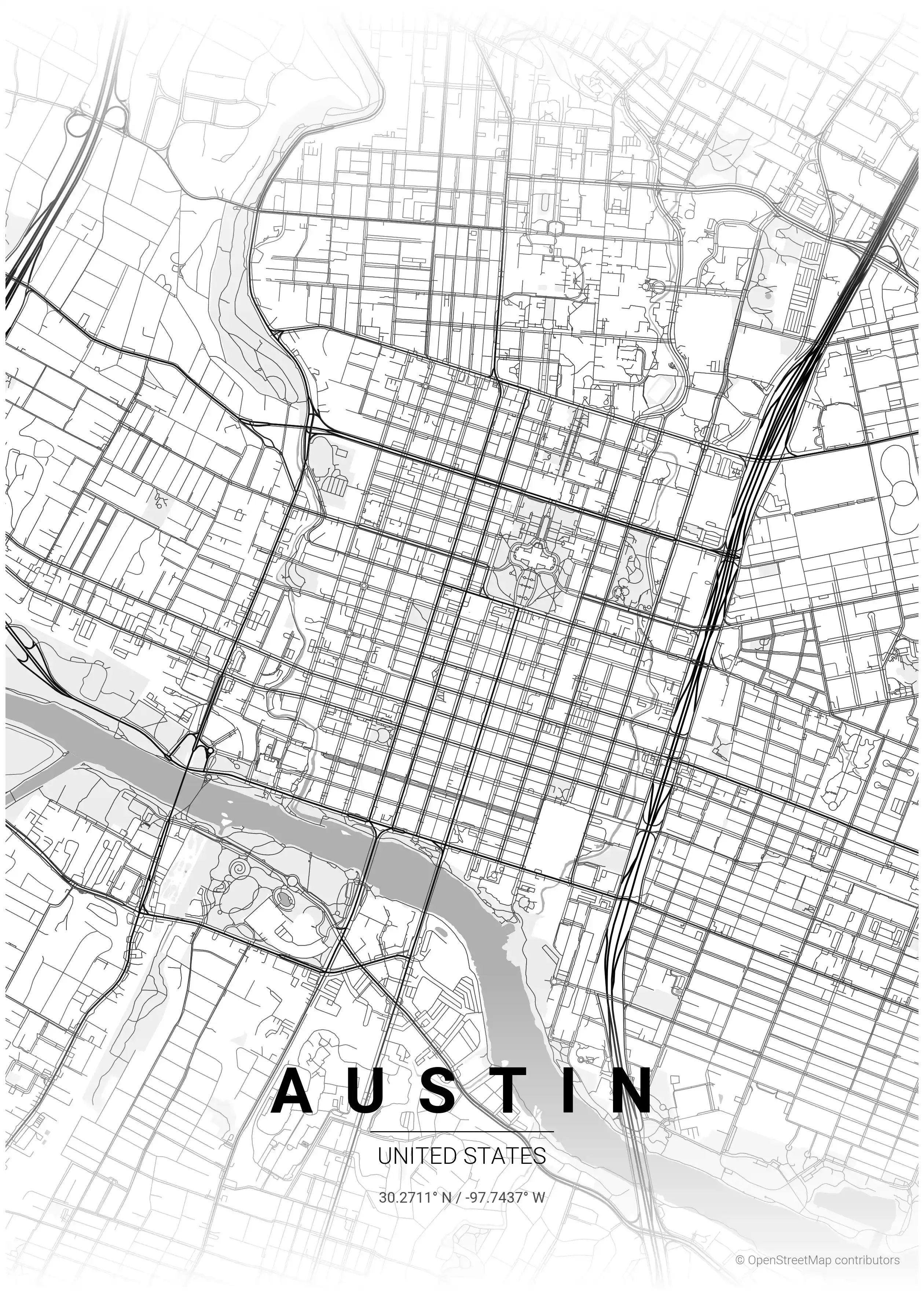 Free Austin map poster - contrast zones theme