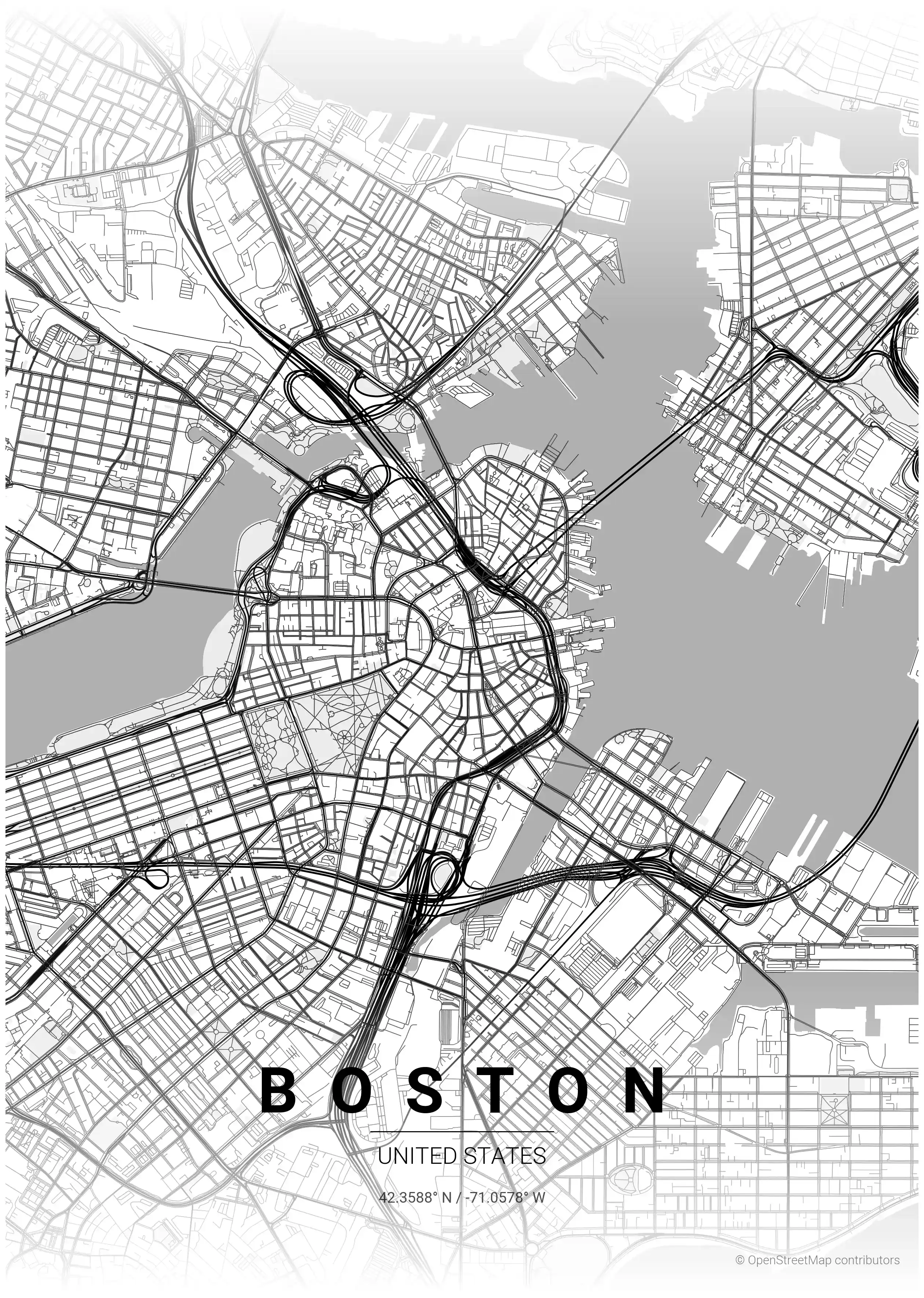 Free Boston map poster - contrast zones theme