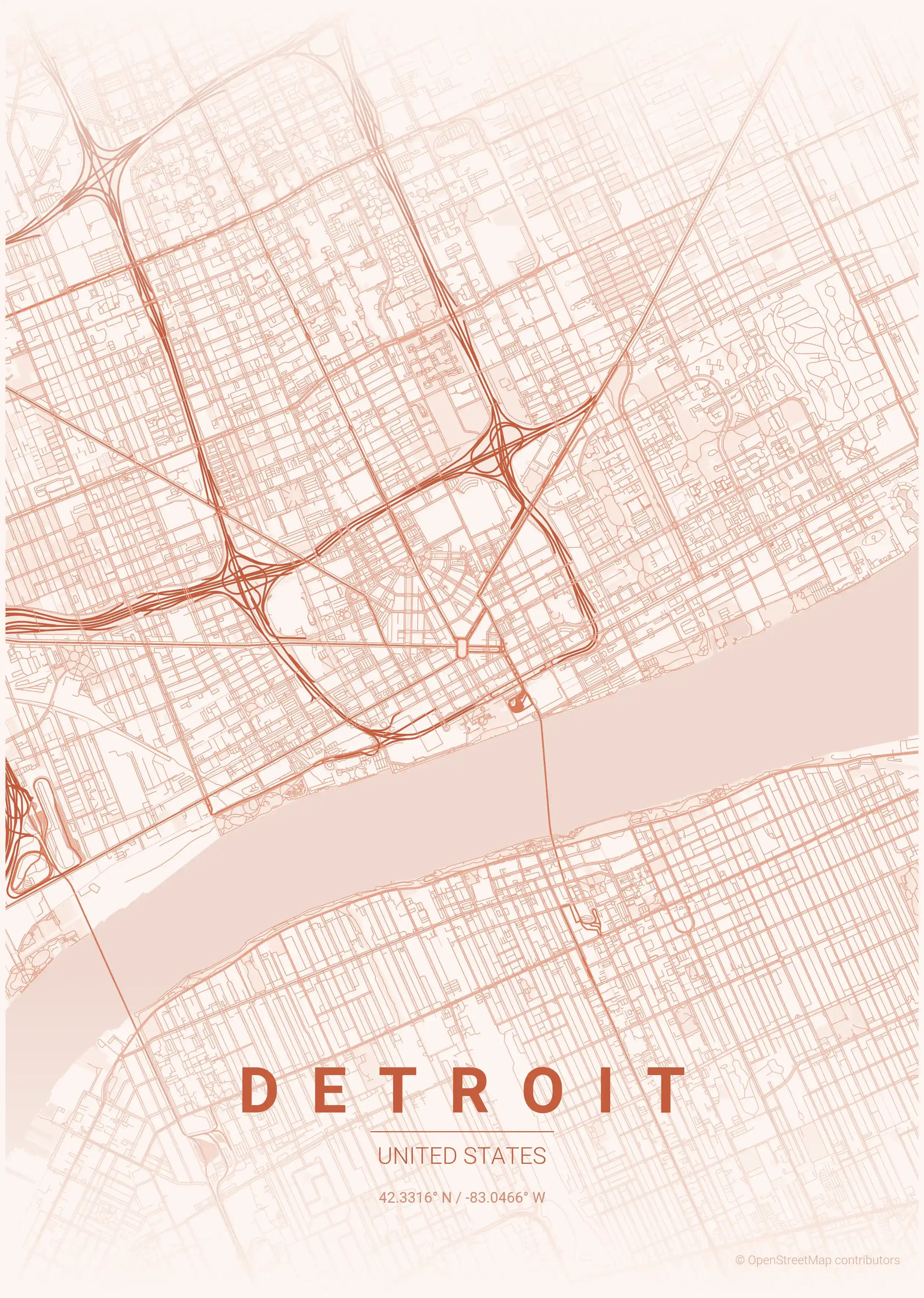 Detroit sunset map