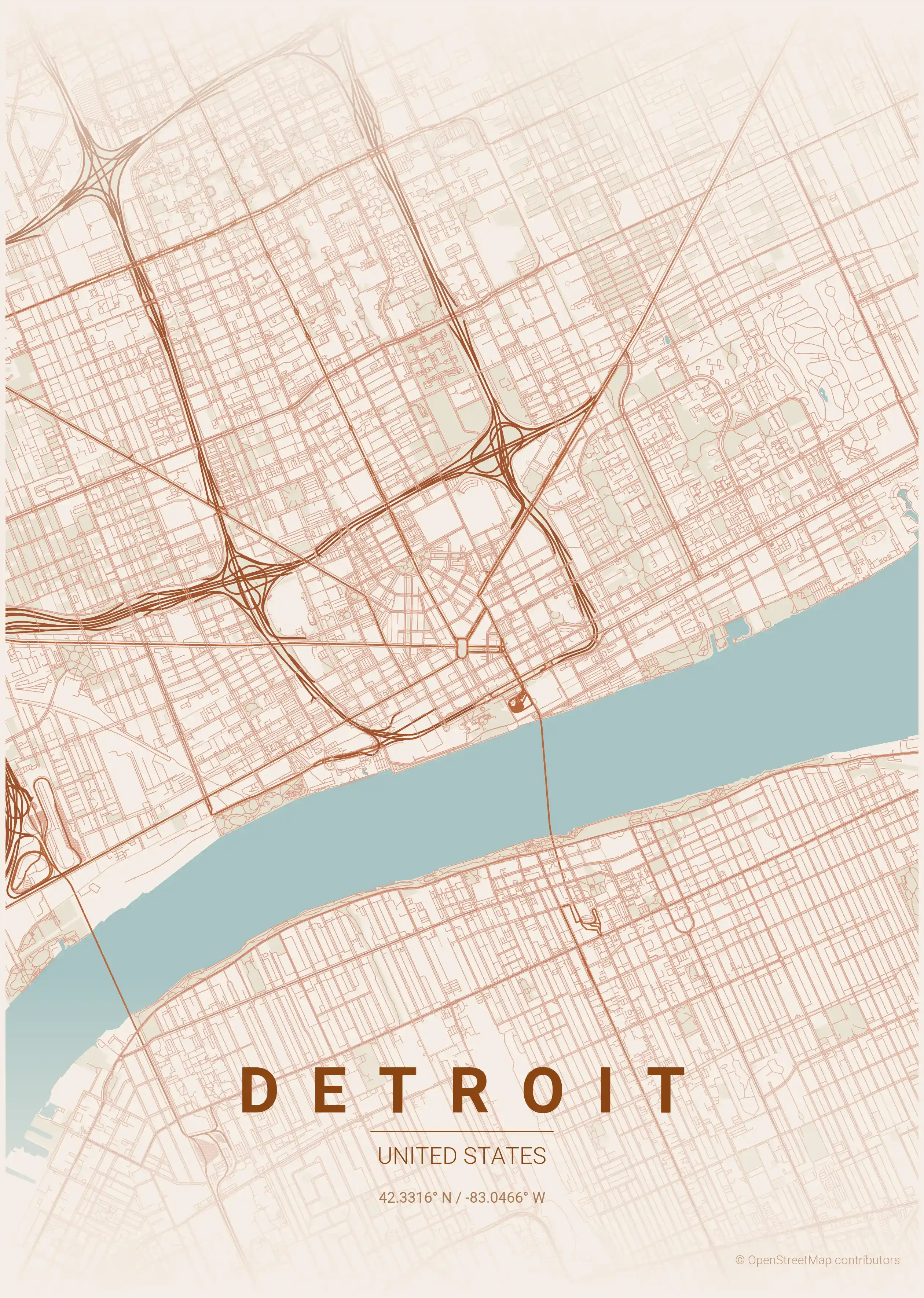 Detroit terracotta map
