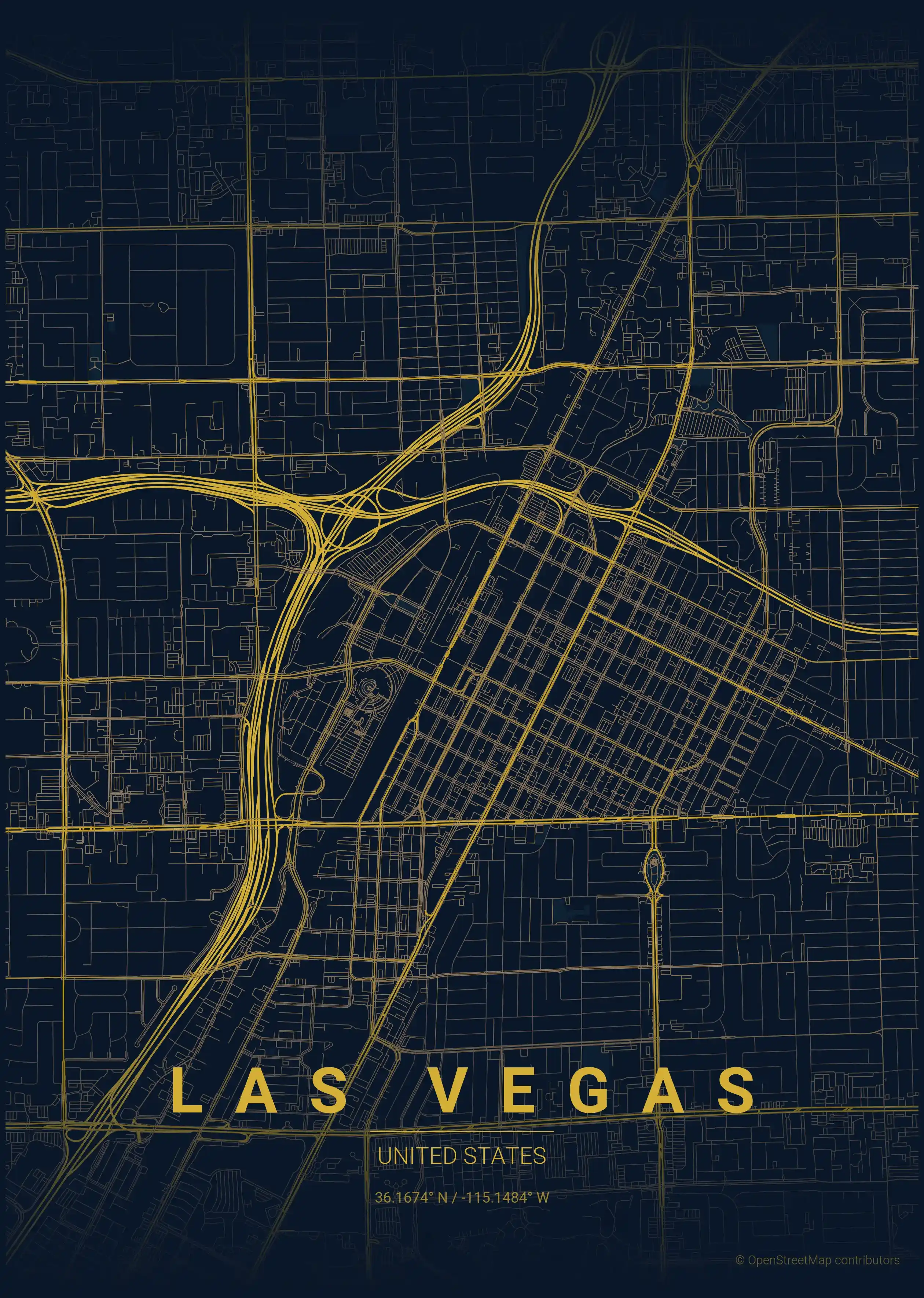 Minimalist midnight_blue street map of Las Vegas, United States - Urban grid art