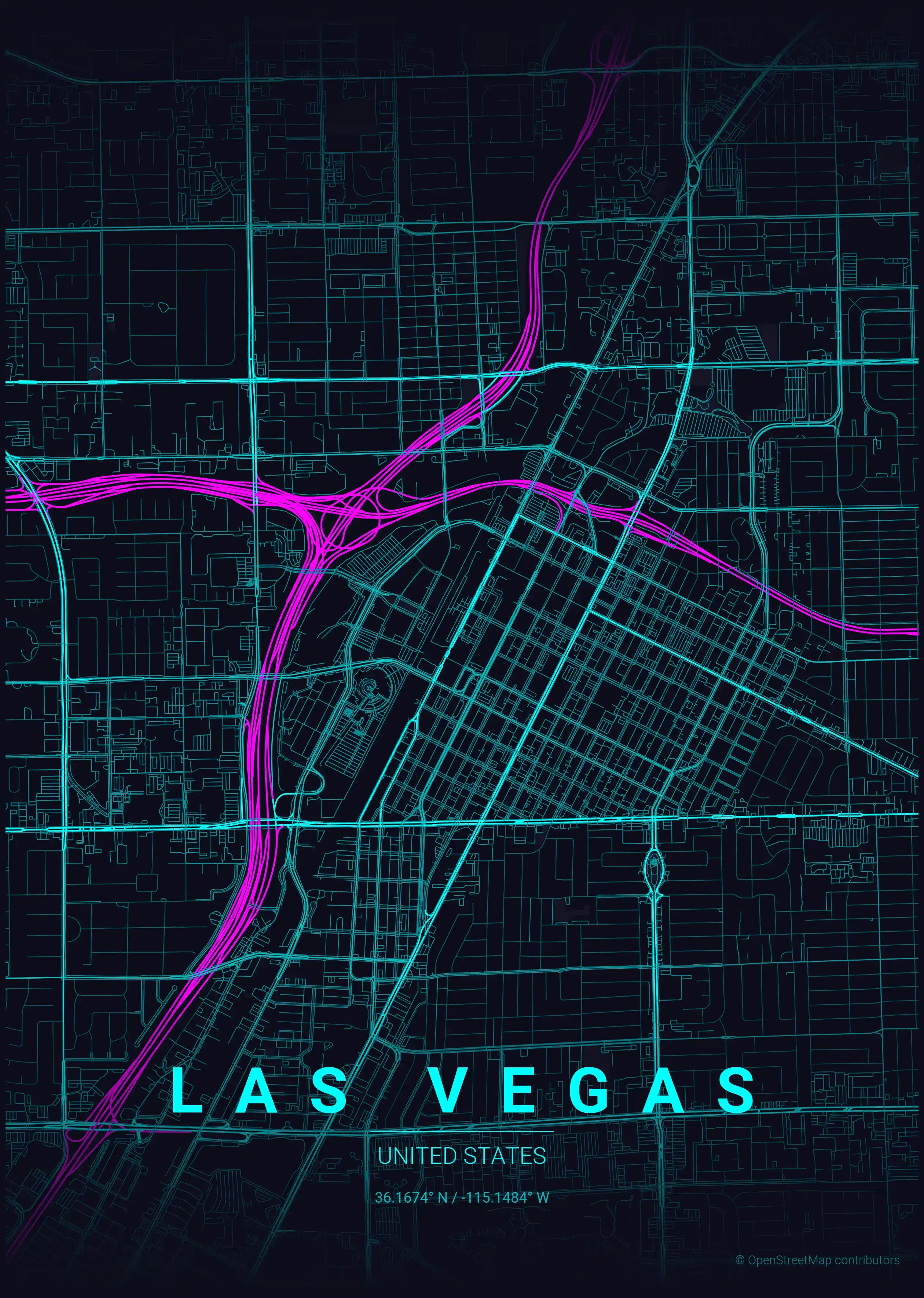 Minimalist neon_cyberpunk street map of Las Vegas, United States - Urban grid art