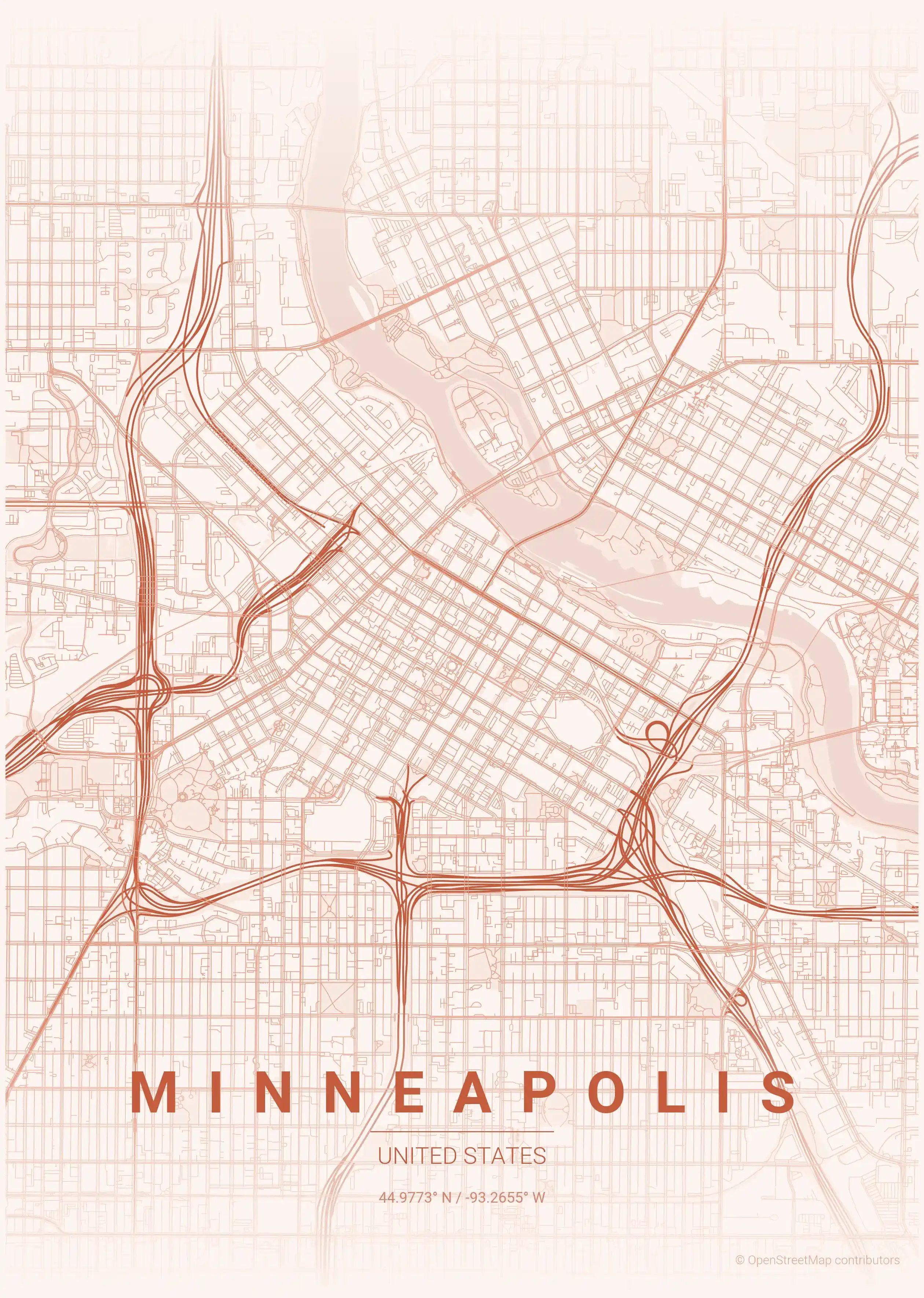 Minneapolis sunset map