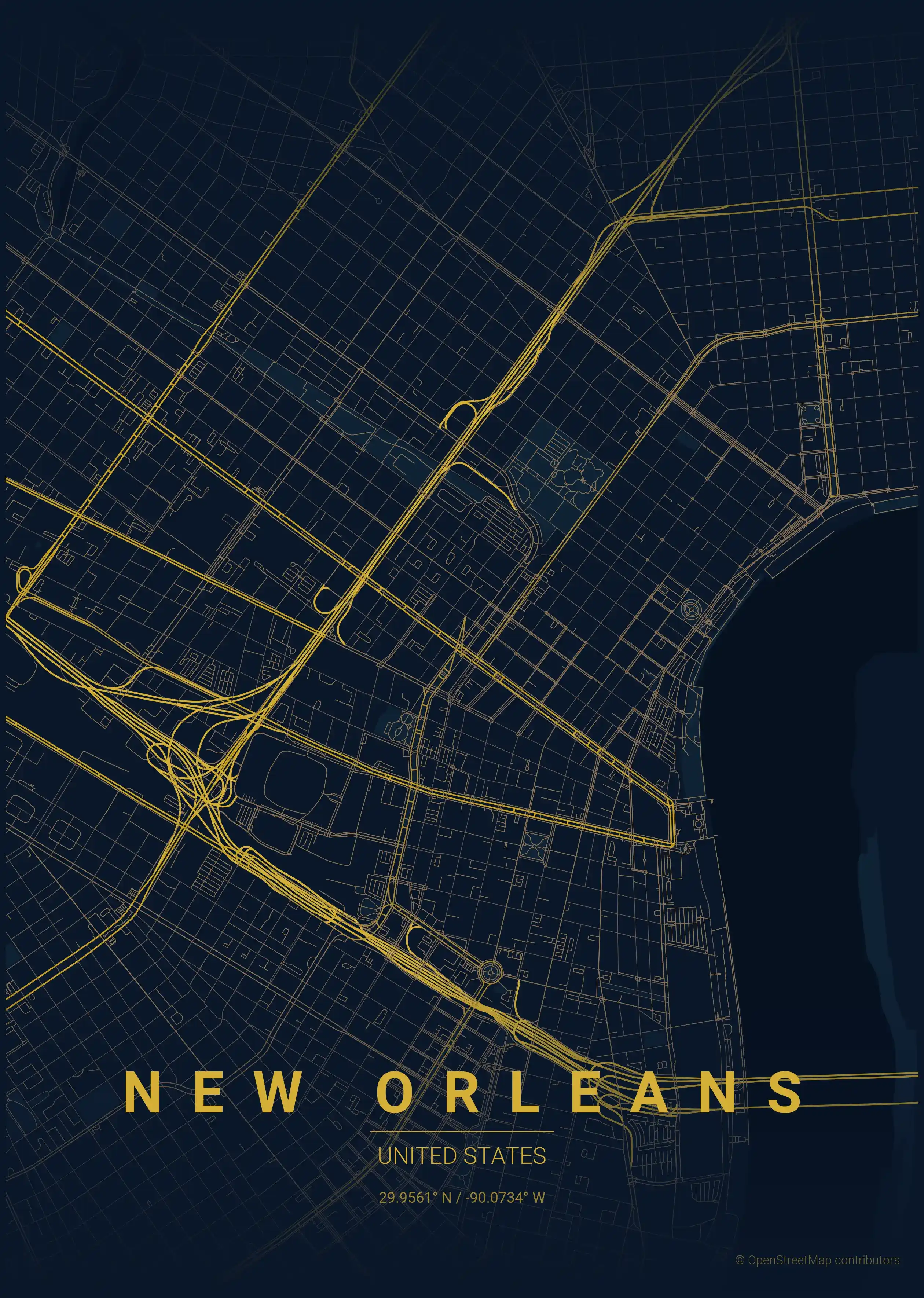 Minimalist midnight_blue street map of New Orleans, United States - Urban grid art