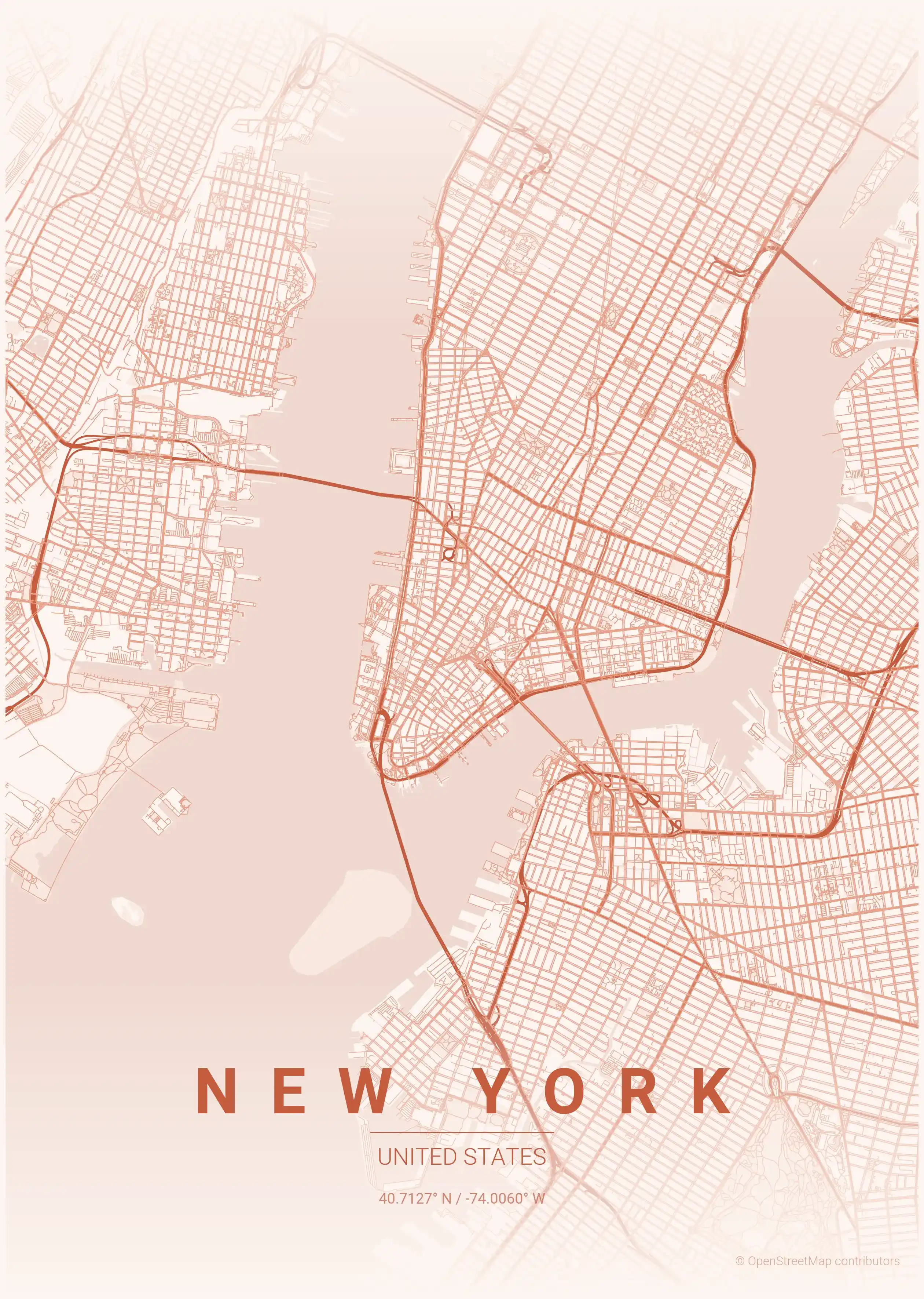 Minimalist sunset street map of New York, United States - Urban grid art