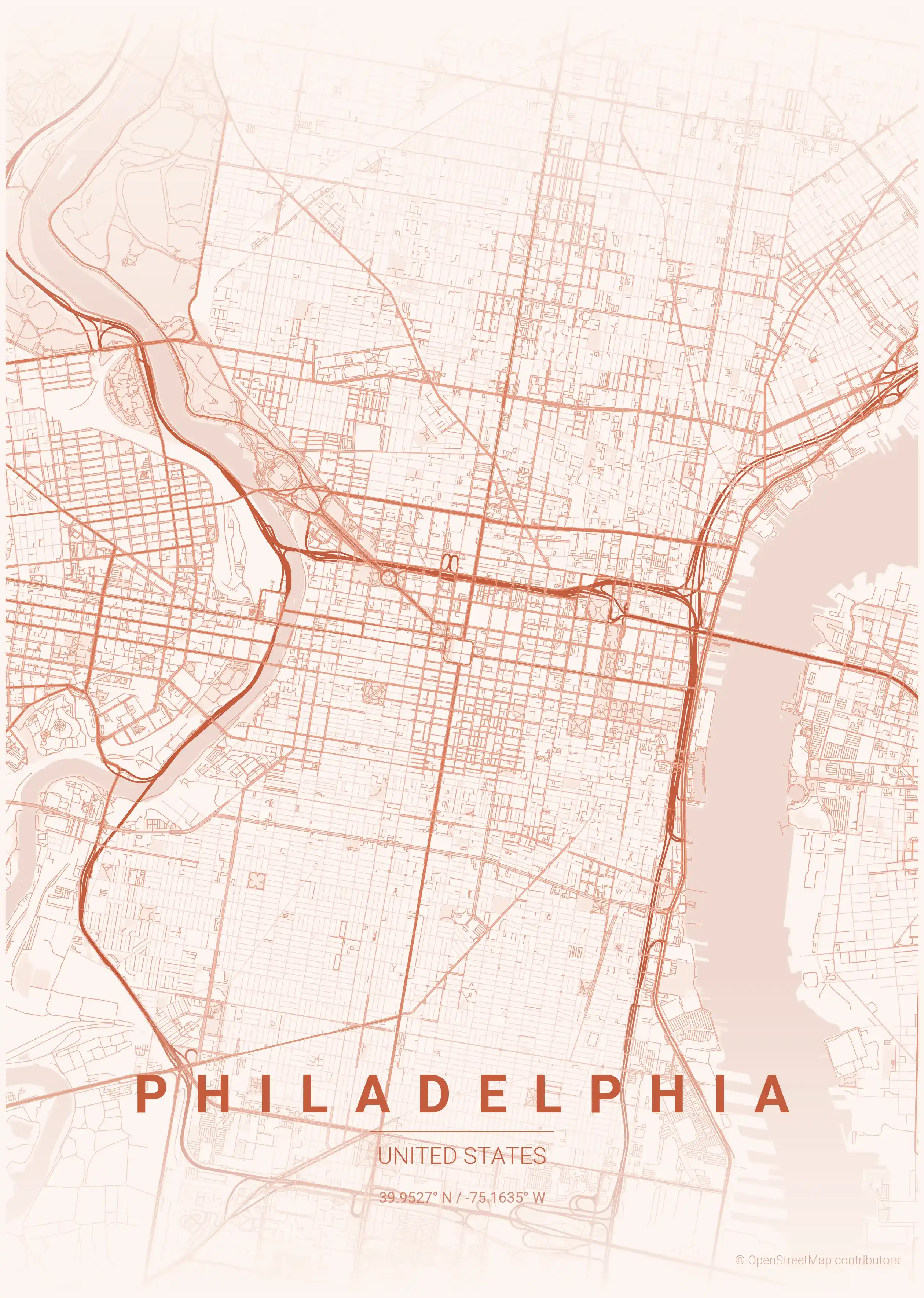Philadelphia sunset map