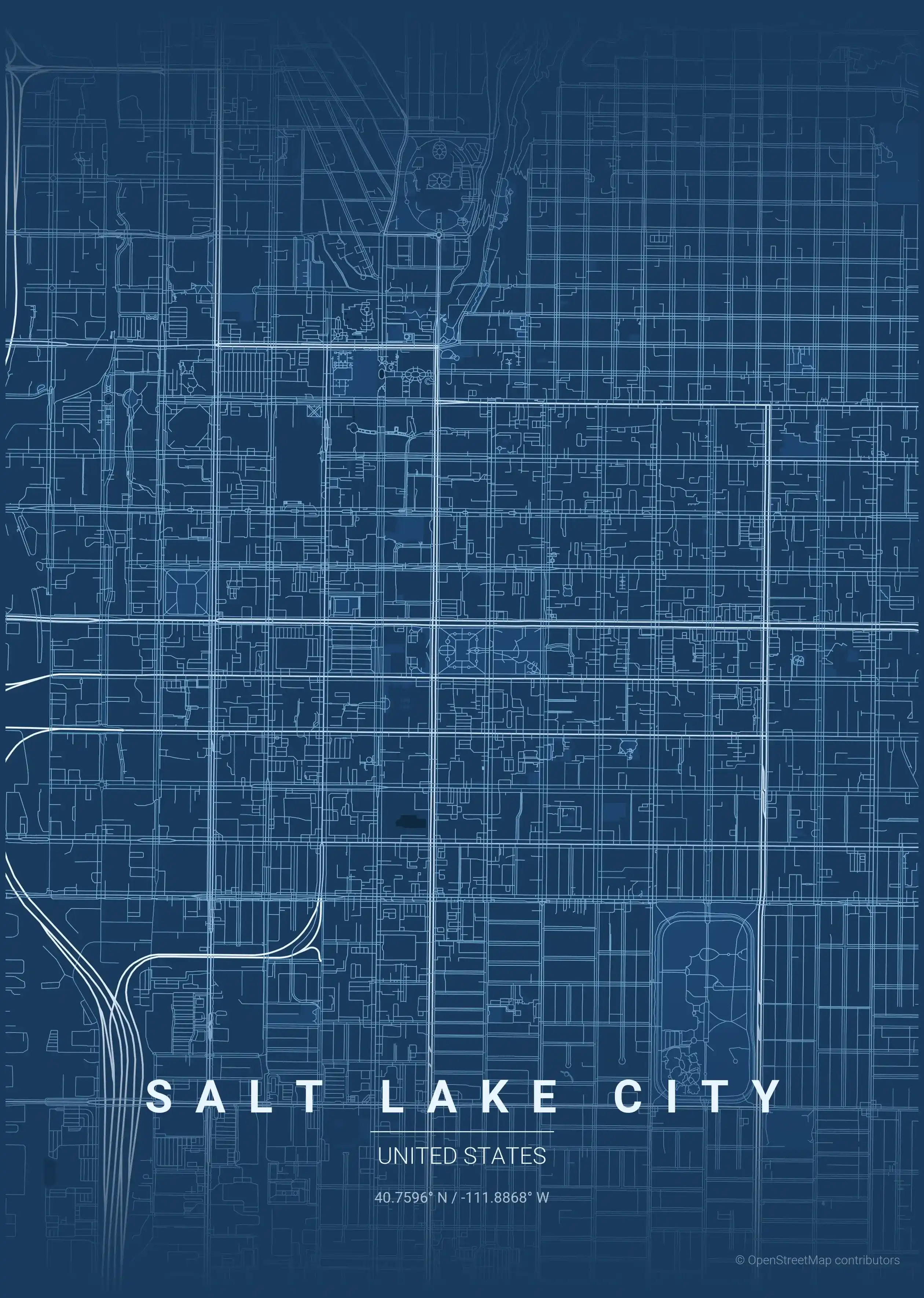 Minimalist blueprint street map of Salt Lake City, United States - Urban grid art