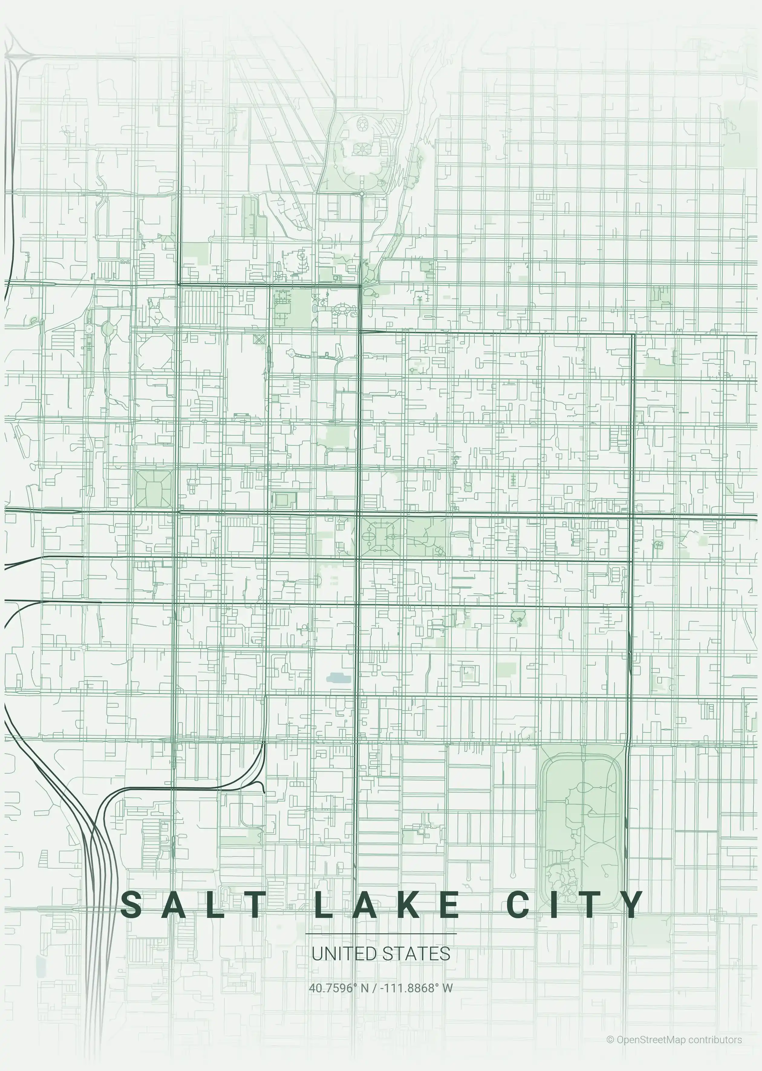 Minimalist forest street map of Salt Lake City, United States - Urban grid art
