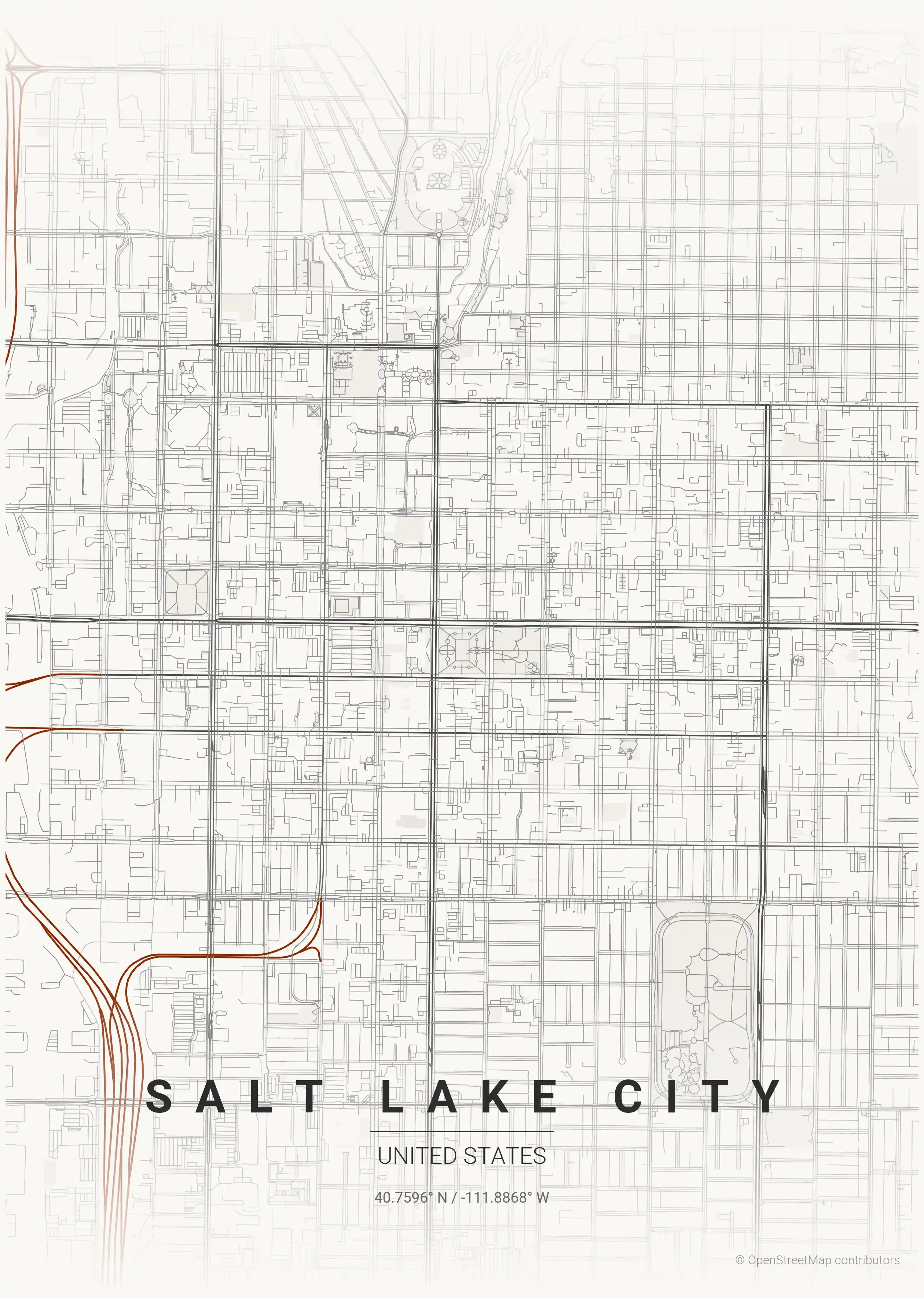 Minimalist japanese_ink street map of Salt Lake City, United States - Urban grid art