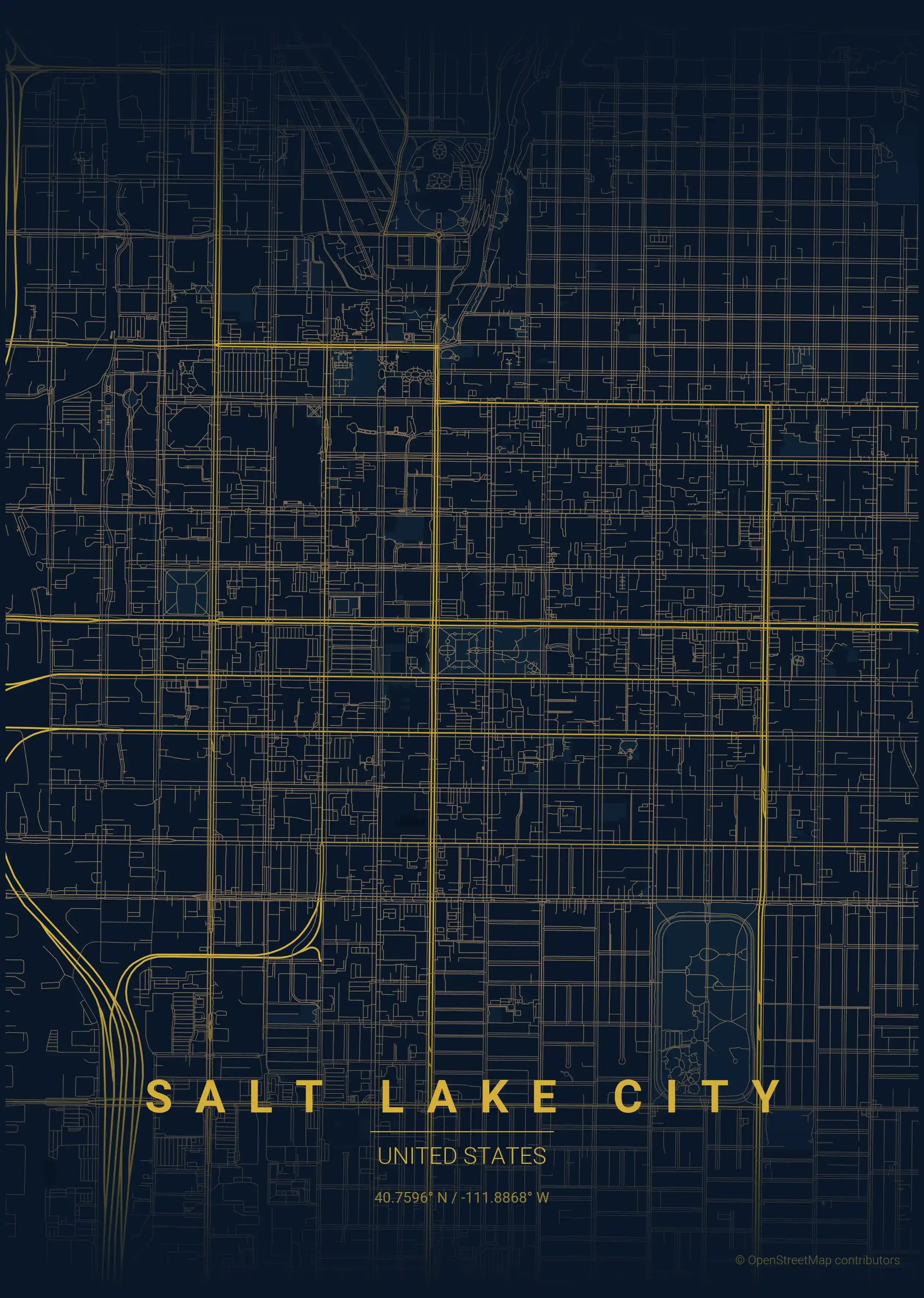 Minimalist midnight_blue street map of Salt Lake City, United States - Urban grid art