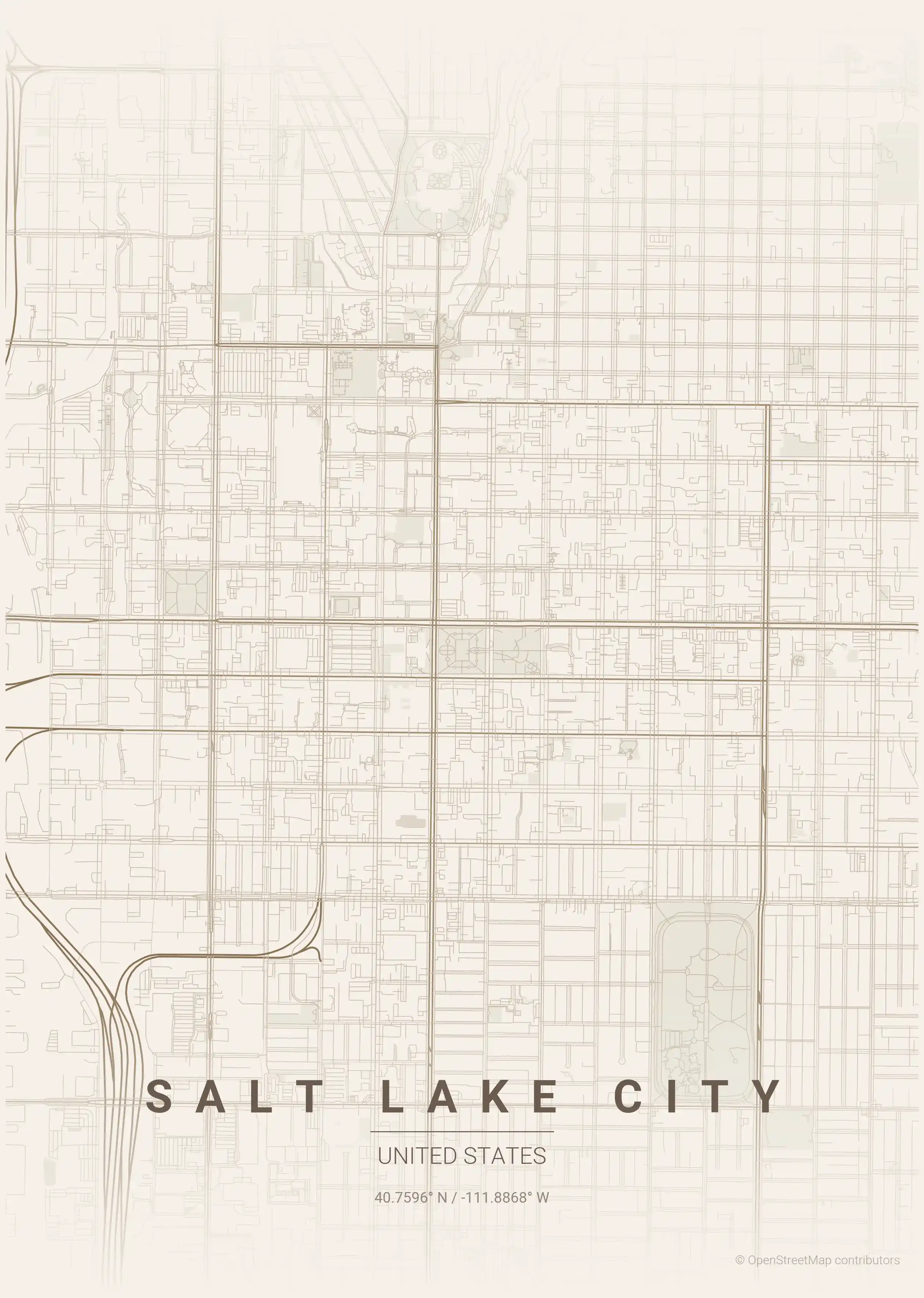 Minimalist warm_beige street map of Salt Lake City, United States - Urban grid art